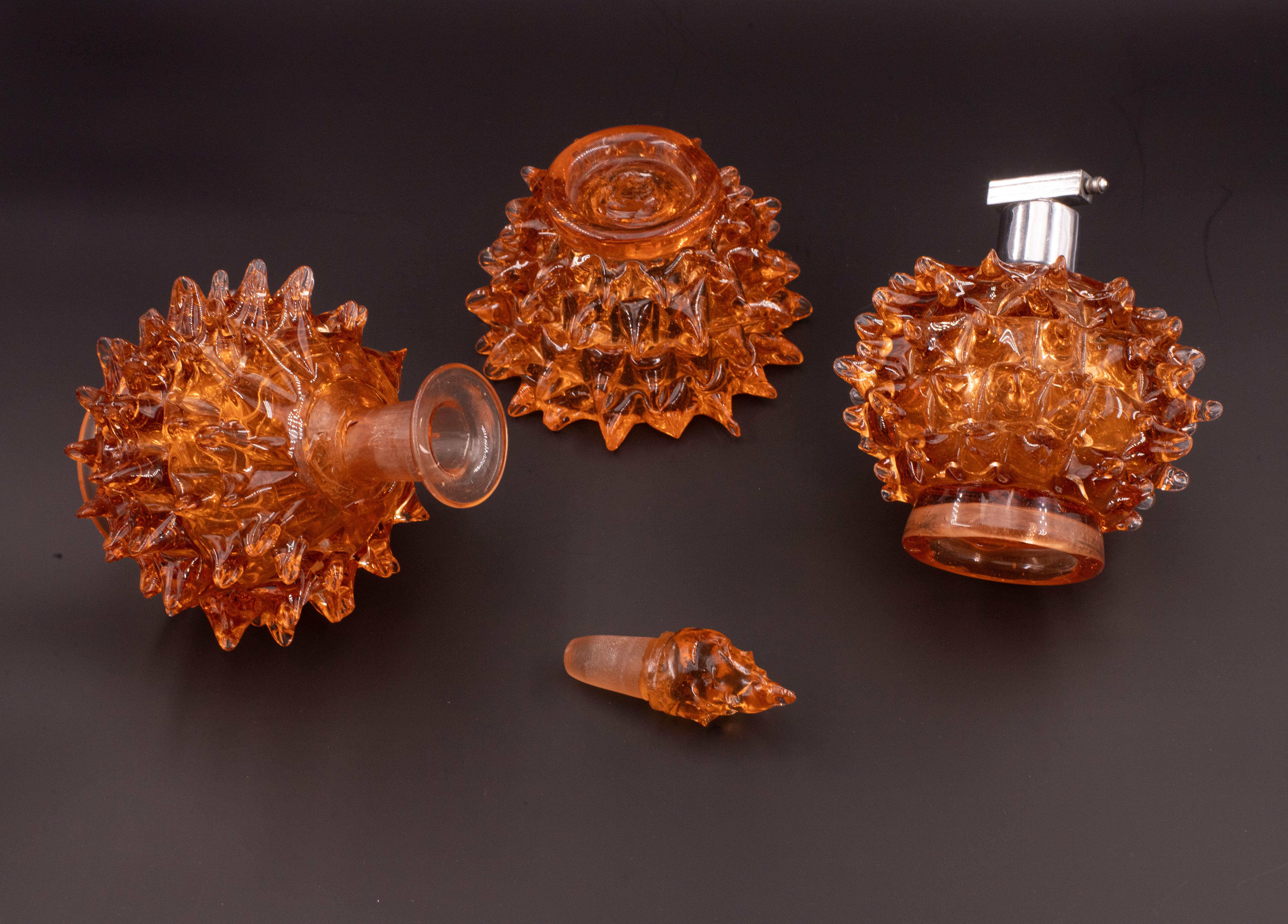 Rare Set of 3 Amber Rostrato Murano Glass Vases by Barovier & Toso, 1940s For Sale 2