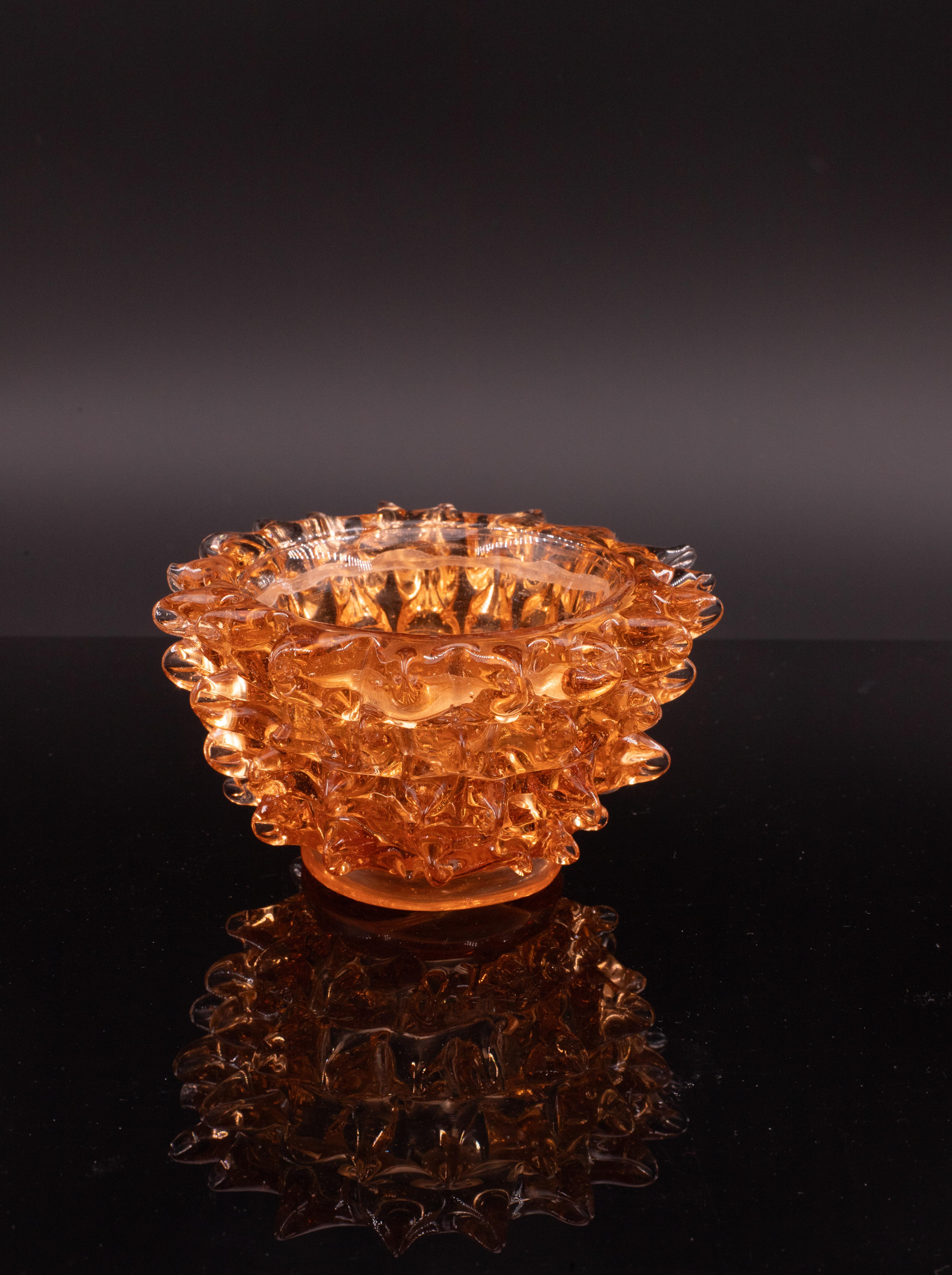Rare Set of 3 Amber Rostrato Murano Glass Vases by Barovier & Toso, 1940s For Sale 3