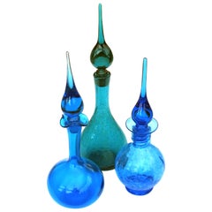 Rare Set of 3 American Art Glass Decanters by Joel Myers for Blenko Glassworks