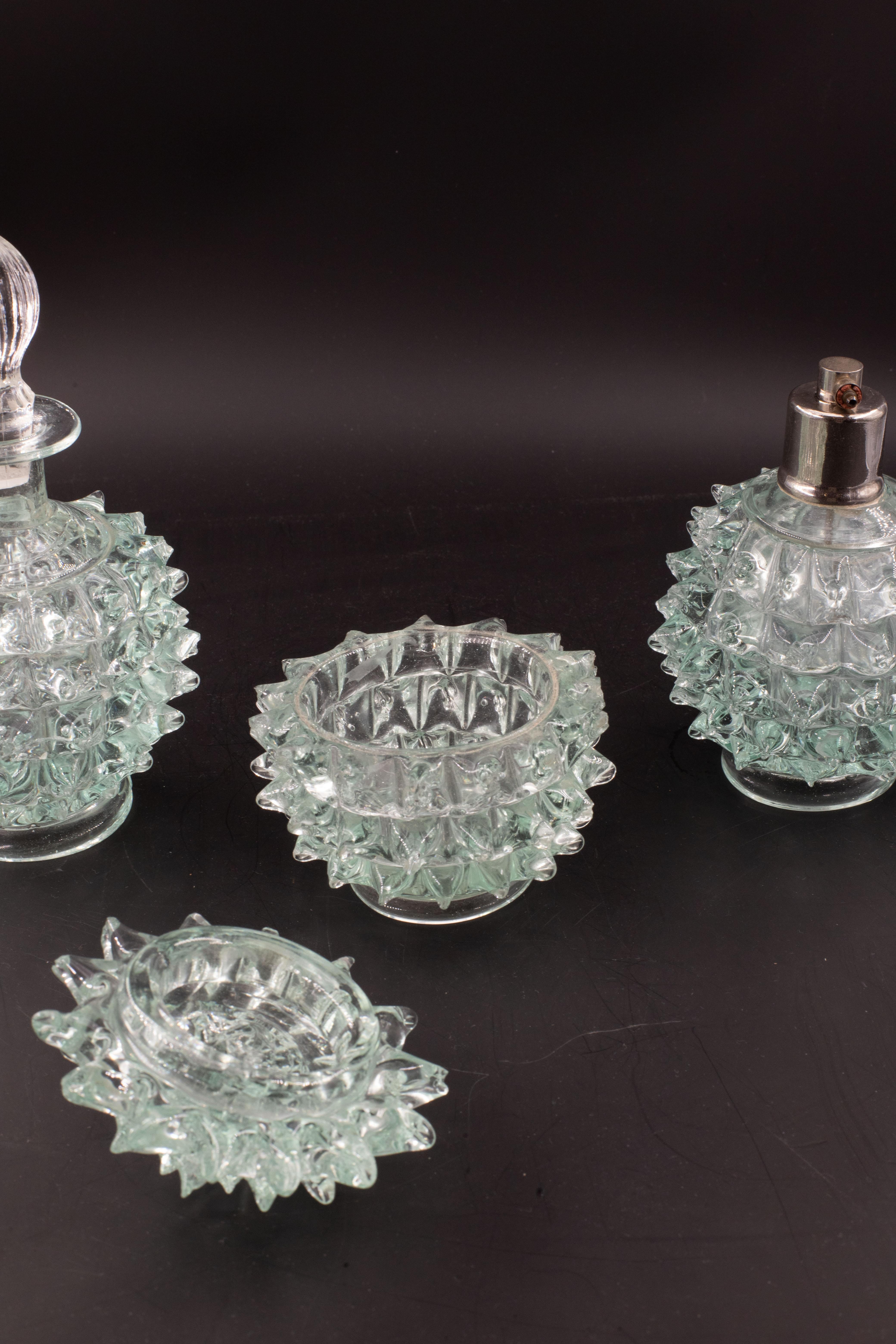 Metà XX secolo Raro set di 3 vasi in vetro di Murano Blu Acquamarina Rostrato di Barovier&Toso in vendita