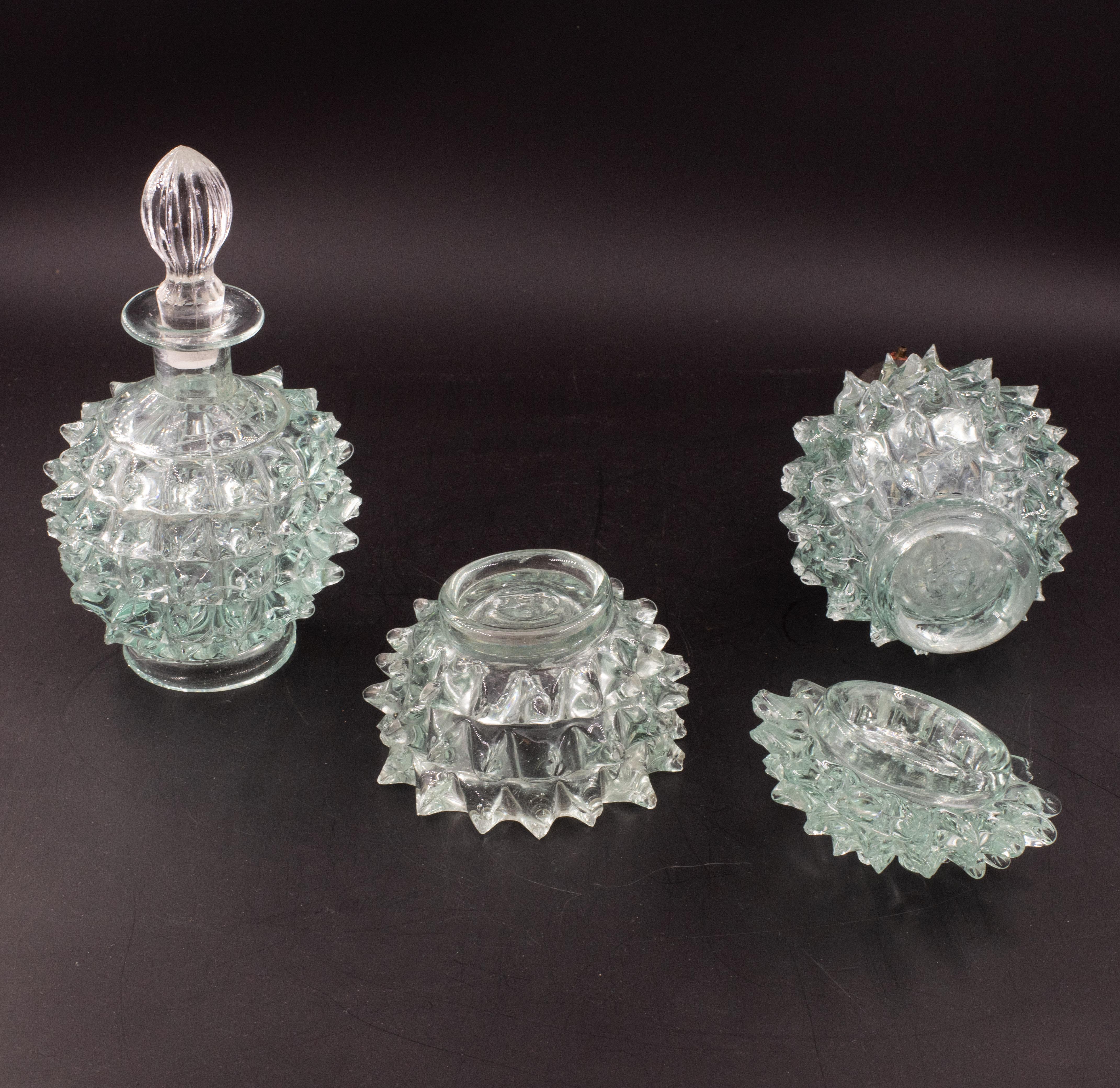 Vetro di Murano Raro set di 3 vasi in vetro di Murano Blu Acquamarina Rostrato di Barovier&Toso in vendita