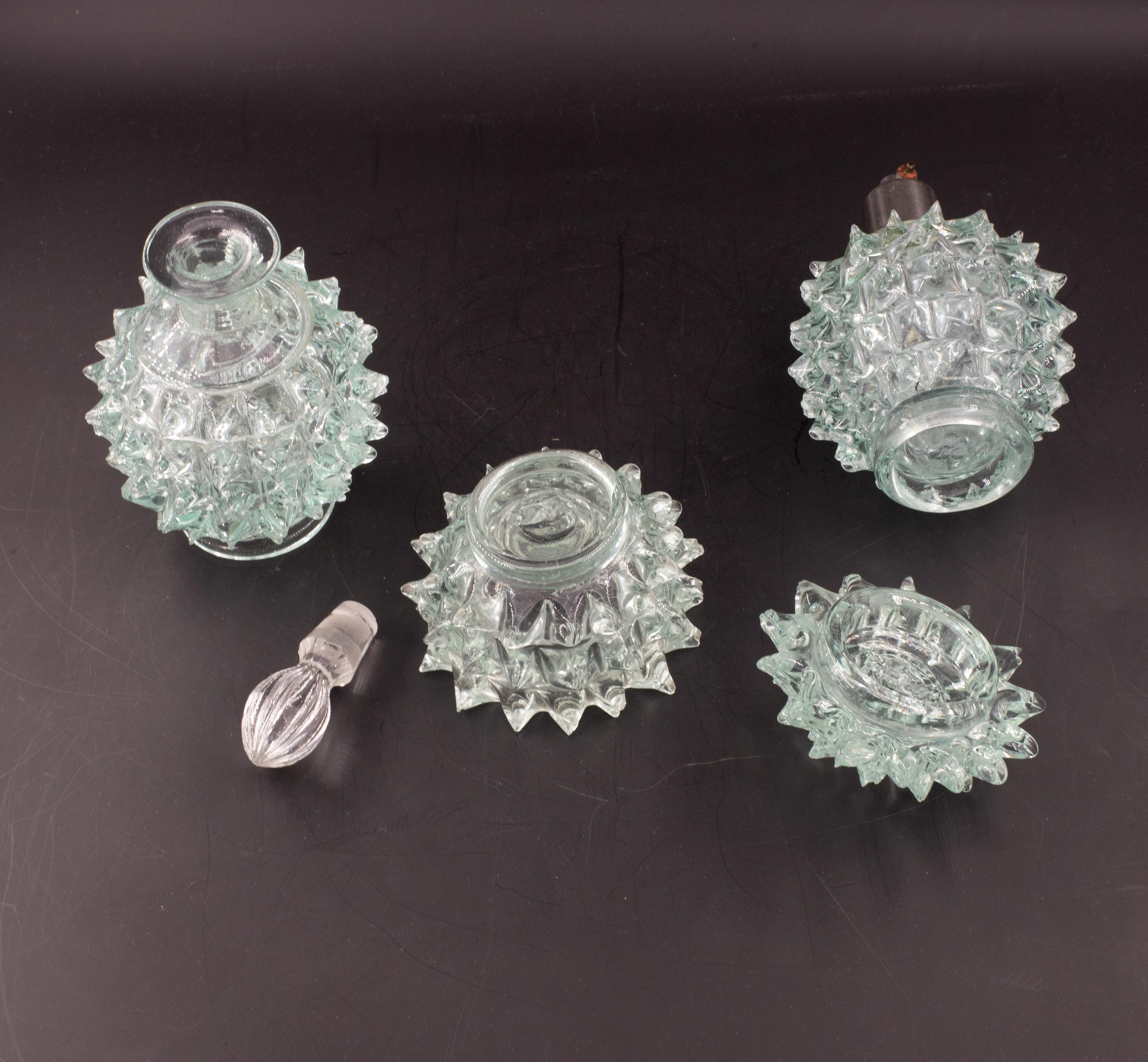 Raro set di 3 vasi in vetro di Murano Blu Acquamarina Rostrato di Barovier&Toso in vendita 1