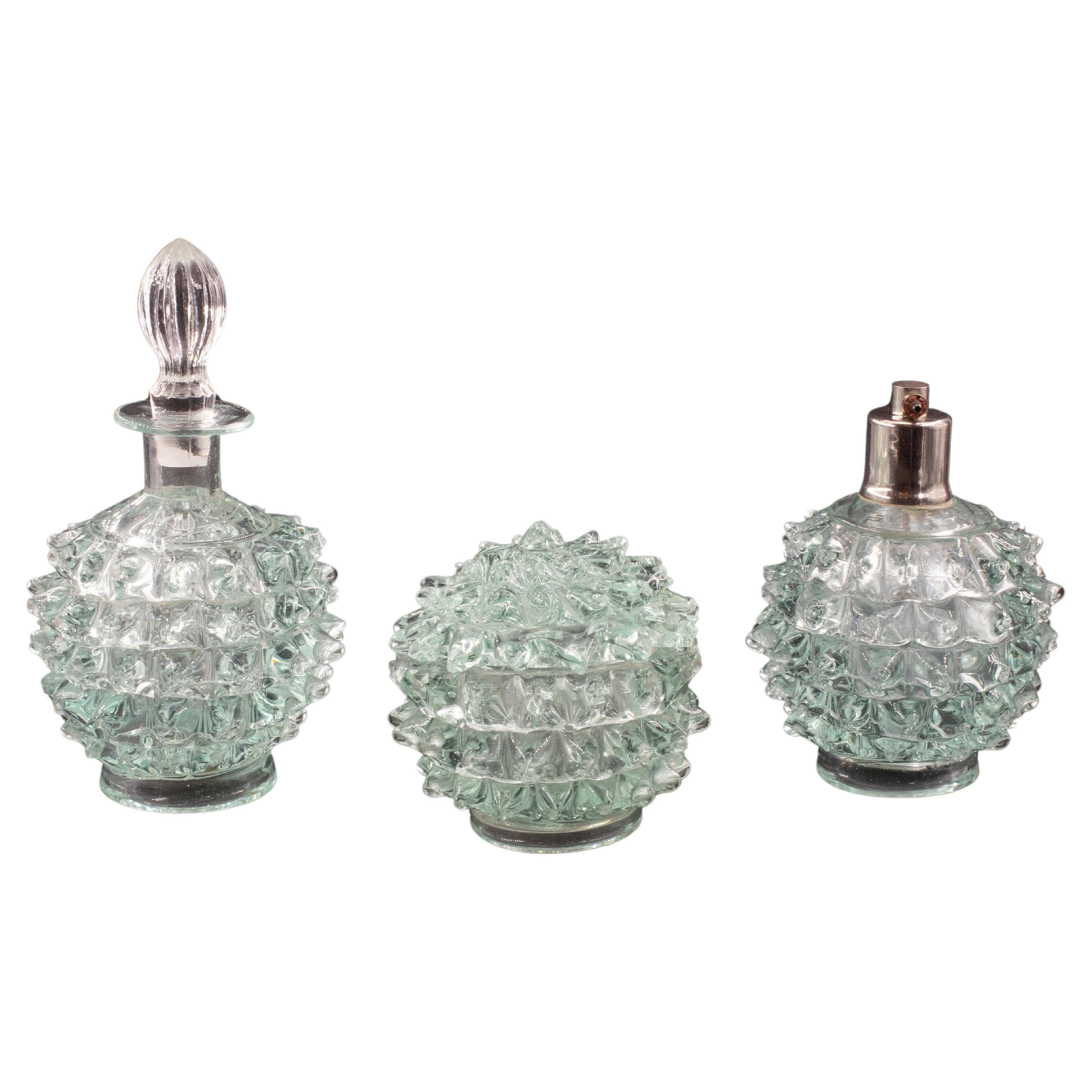 Raro set di 3 vasi in vetro di Murano Blu Acquamarina Rostrato di Barovier&Toso
