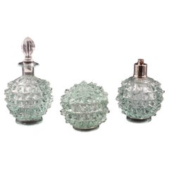 Rare Set of 3 Blu Acquamarine Rostrato Murano Glass Vases by Barovier & Toso