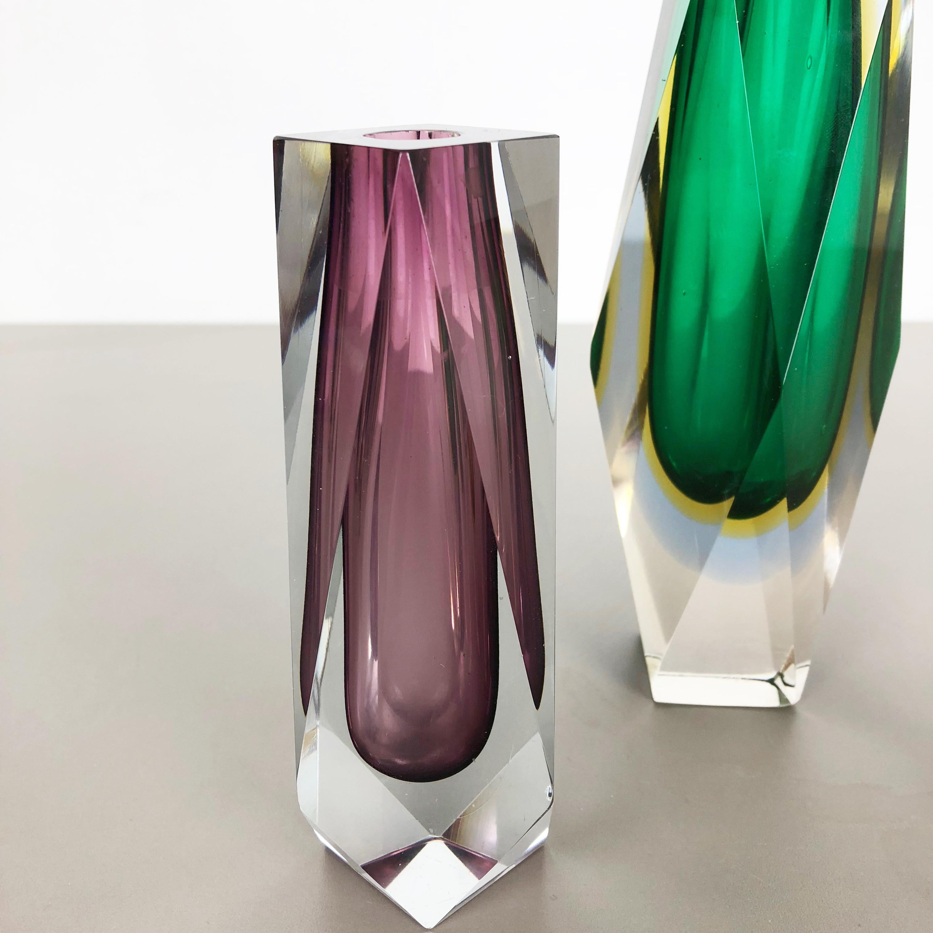 Rare ensemble de 3 vases Sommerso en verre de Murano à facettes, Italie, 1970 4