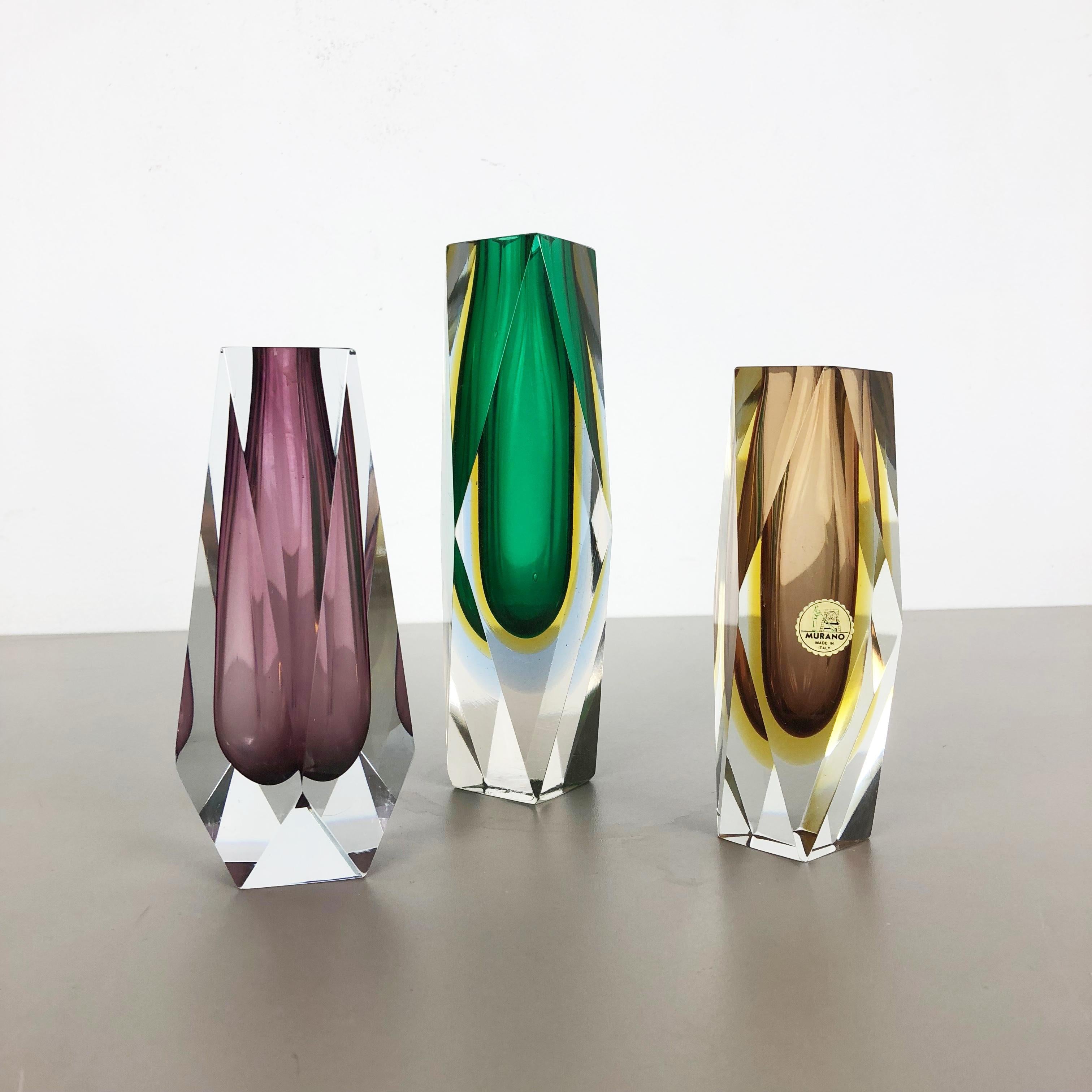 Article:

Murano glass vase set of 3


Origin:

Murano, Italy


Decade:

1970s

These original set of 3 glass vases was produced in the 1970s in Murano, Italy. each vase of the set is made in Sommerso Technique and do have a fantastic