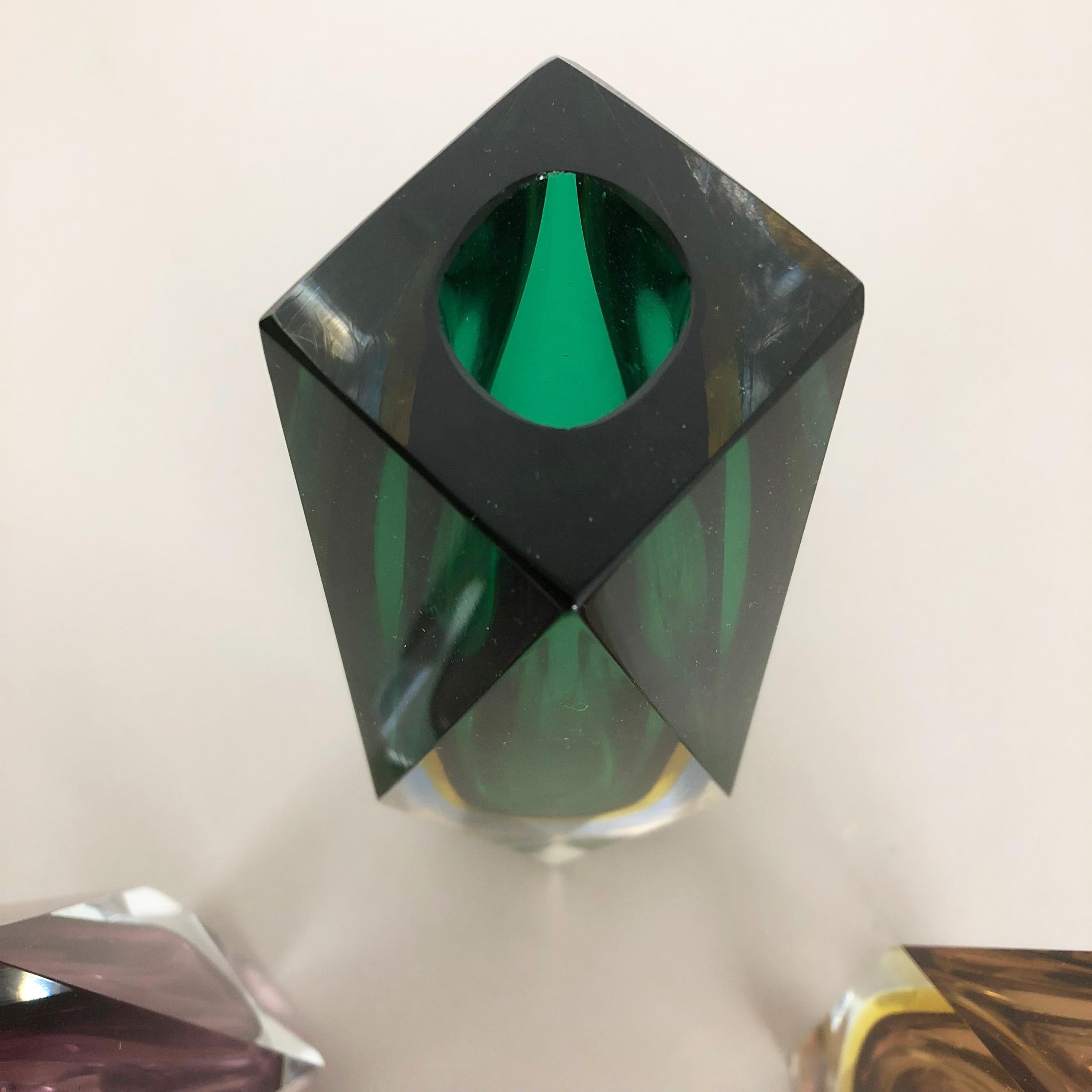 Rare ensemble de 3 vases Sommerso en verre de Murano à facettes, Italie, 1970 Bon état à Kirchlengern, DE