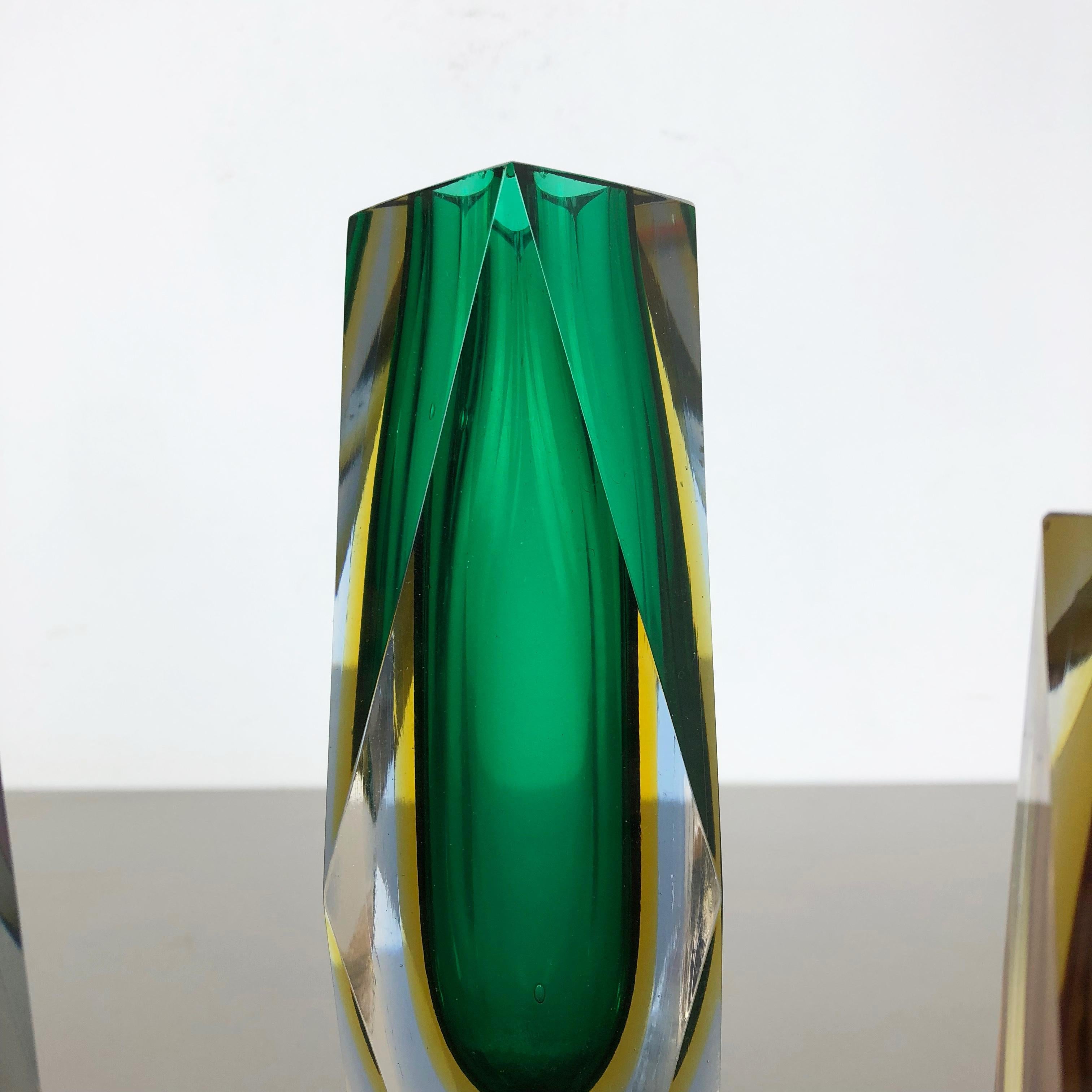 Rare Set of 3 Faceted Murano Glass Sommerso Vases, Italy, 1970s 2