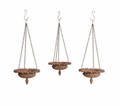 Rare Set of 3 French 19th Century Hanging Iron Planters by Alfred Corneau