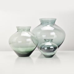 Rare Set of 3 "Heart" Vases by Wilhelm Wagenfeld for WMF Smoked Turmaline Glass
