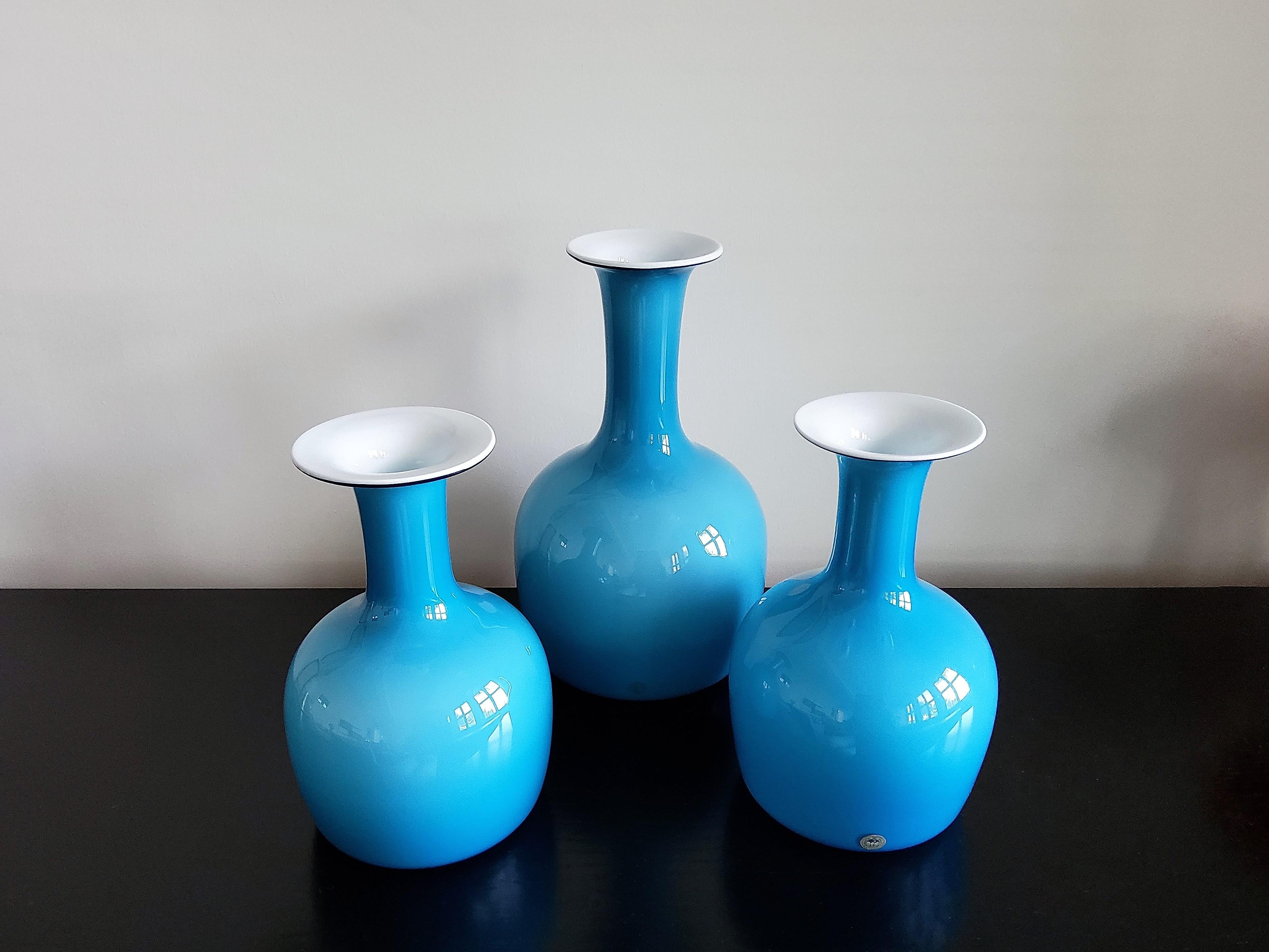 Danish Rare Set of 3 Opal Blue Glass 'Carnaby' Vases by Per Lütken for Holmegaard For Sale