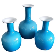 Rare Set of 3 Opal Blue Glass 'Carnaby' Vases by Per Lütken for Holmegaard