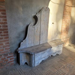 Rare Set Of 3 Painted Wooden Castle Entrance Benches/chests, Italy, 19th Century