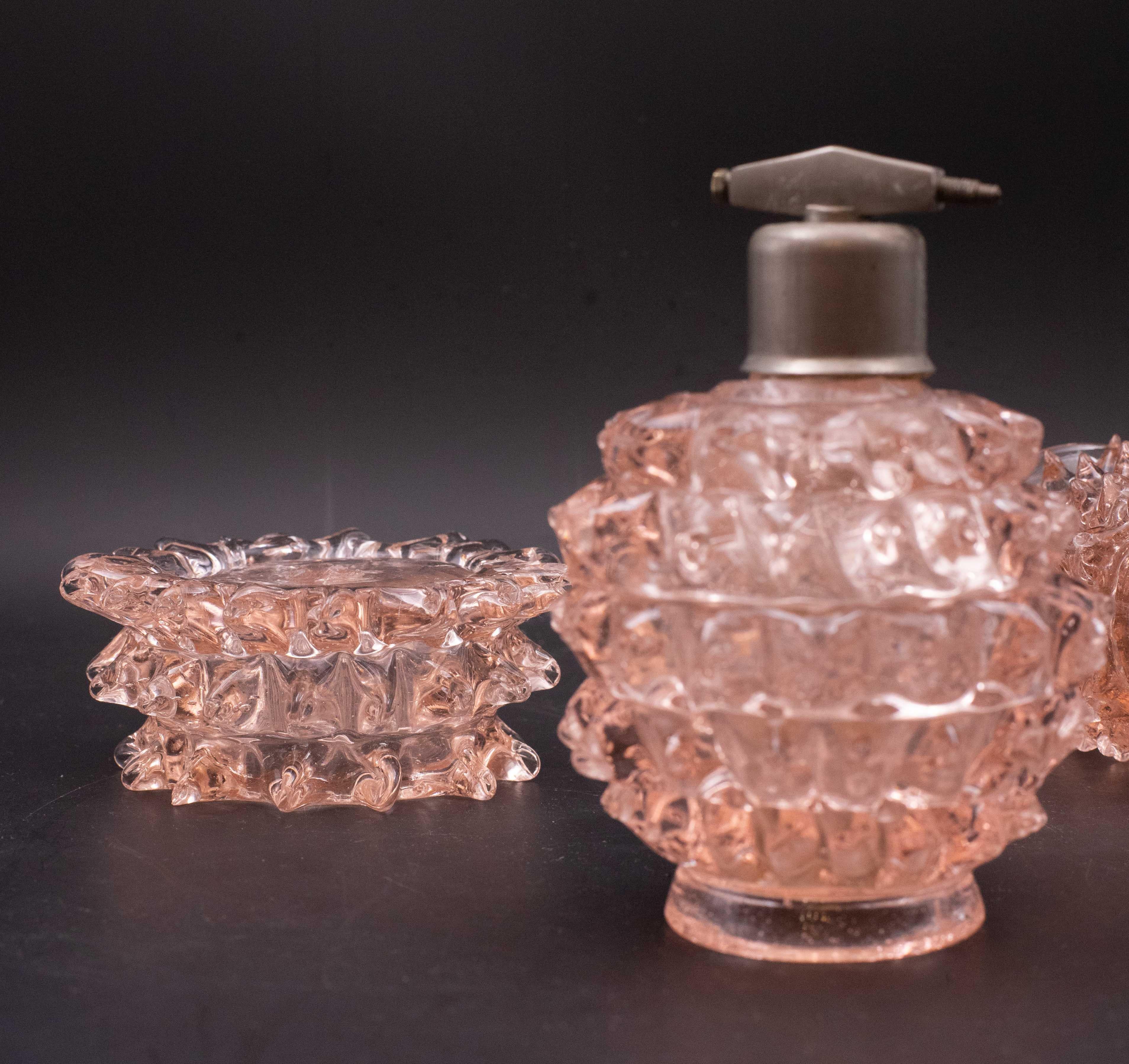 Raro set di 3 vasi in vetro rosa di Murano Barovier&Toso, anni 40 in vendita 4