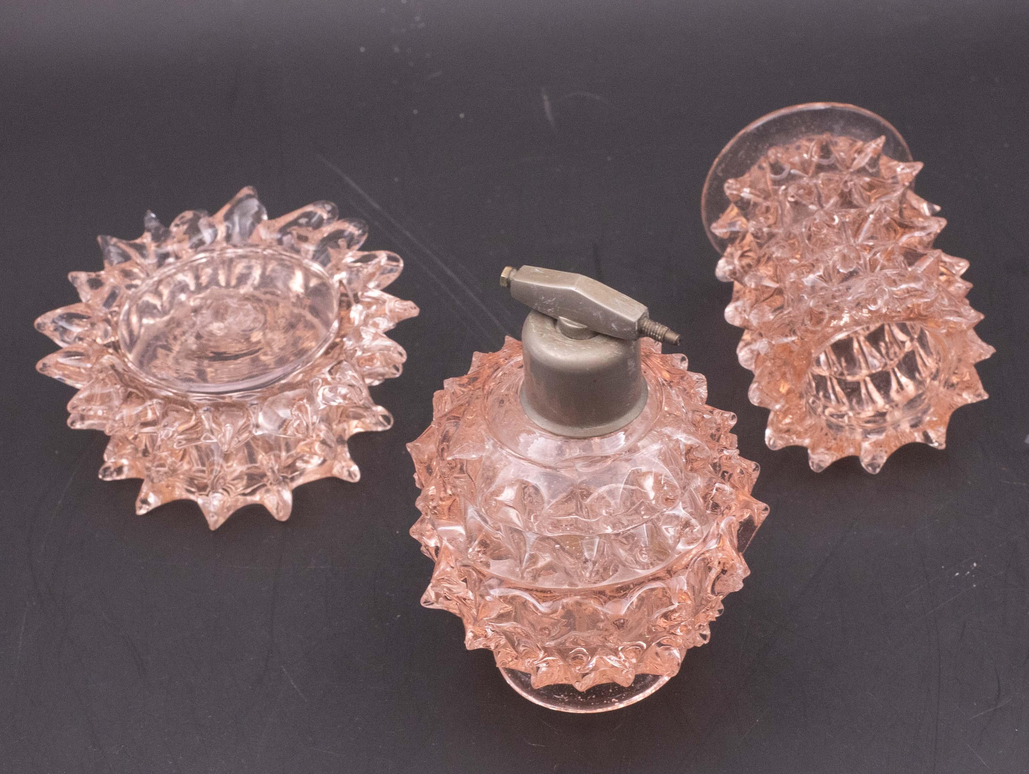 Raro set di 3 vasi in vetro rosa di Murano Barovier&Toso, anni 40 in vendita 5