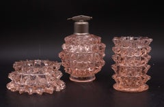 Rare Set of 3 Pink Rostrato Murano Glass Vases by Barovier & Toso, 1940s