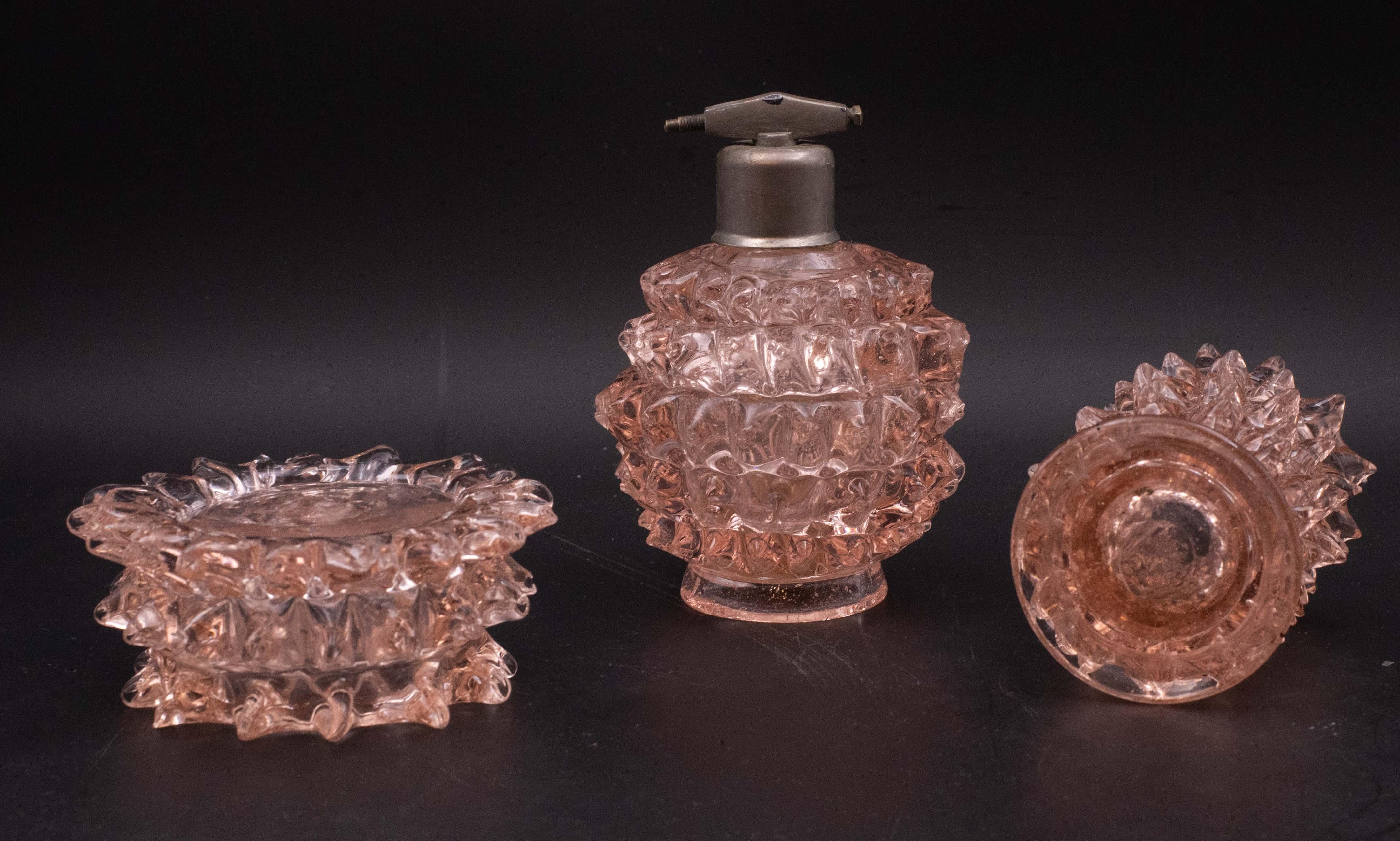 Metà XX secolo Raro set di 3 vasi in vetro rosa di Murano Barovier&Toso, anni 40 in vendita