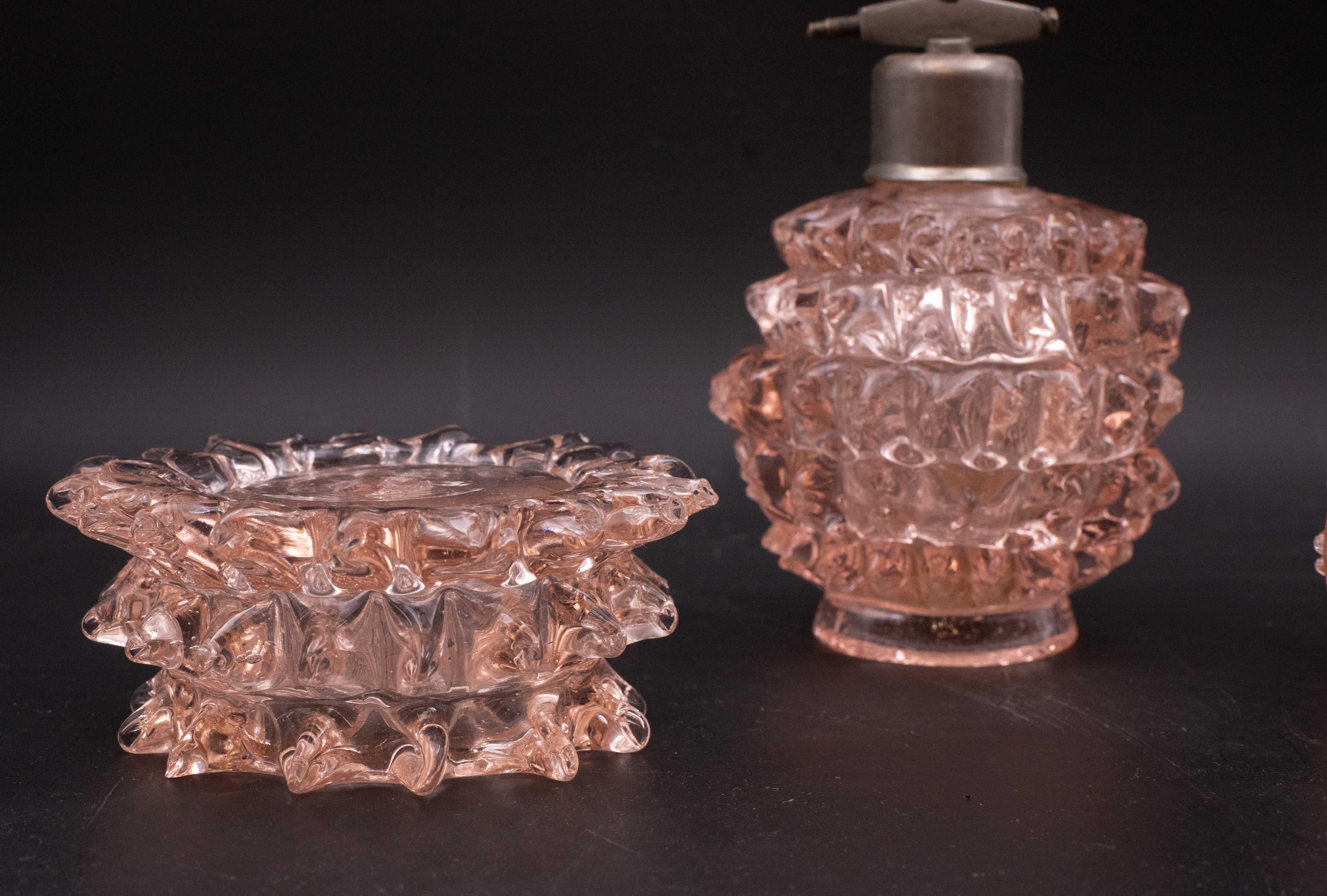Vetro di Murano Raro set di 3 vasi in vetro rosa di Murano Barovier&Toso, anni 40 in vendita
