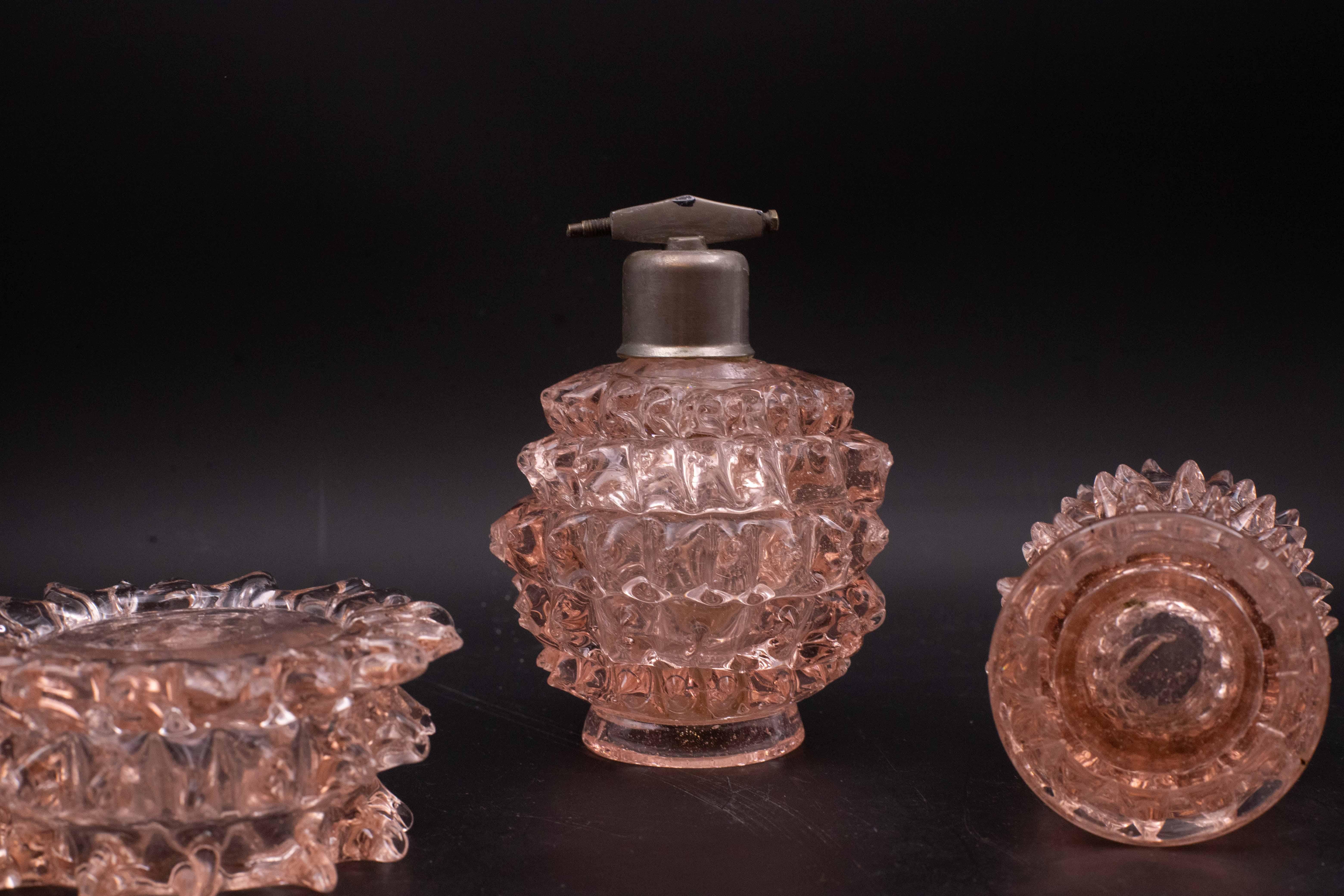 Raro set di 3 vasi in vetro rosa di Murano Barovier&Toso, anni 40 in vendita 1