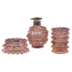 Seltener Satz von 3 Vasen aus rosafarbenem Murano-Rostrato-Glas von Barovier & Toso, 1940er Jahre