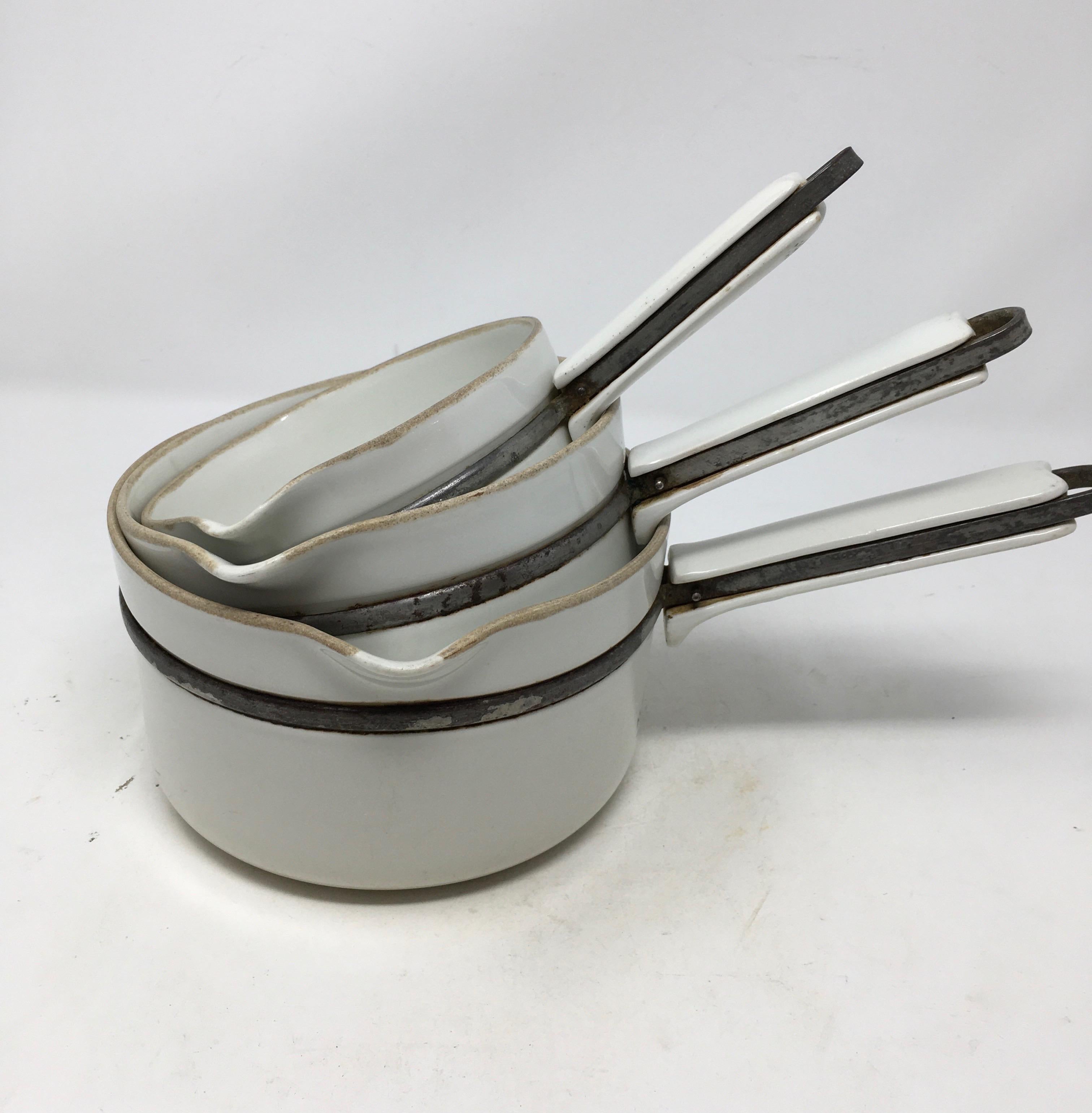 Rare Set of 3 Stamped Aluminite Frugier Limoges France Pots 8