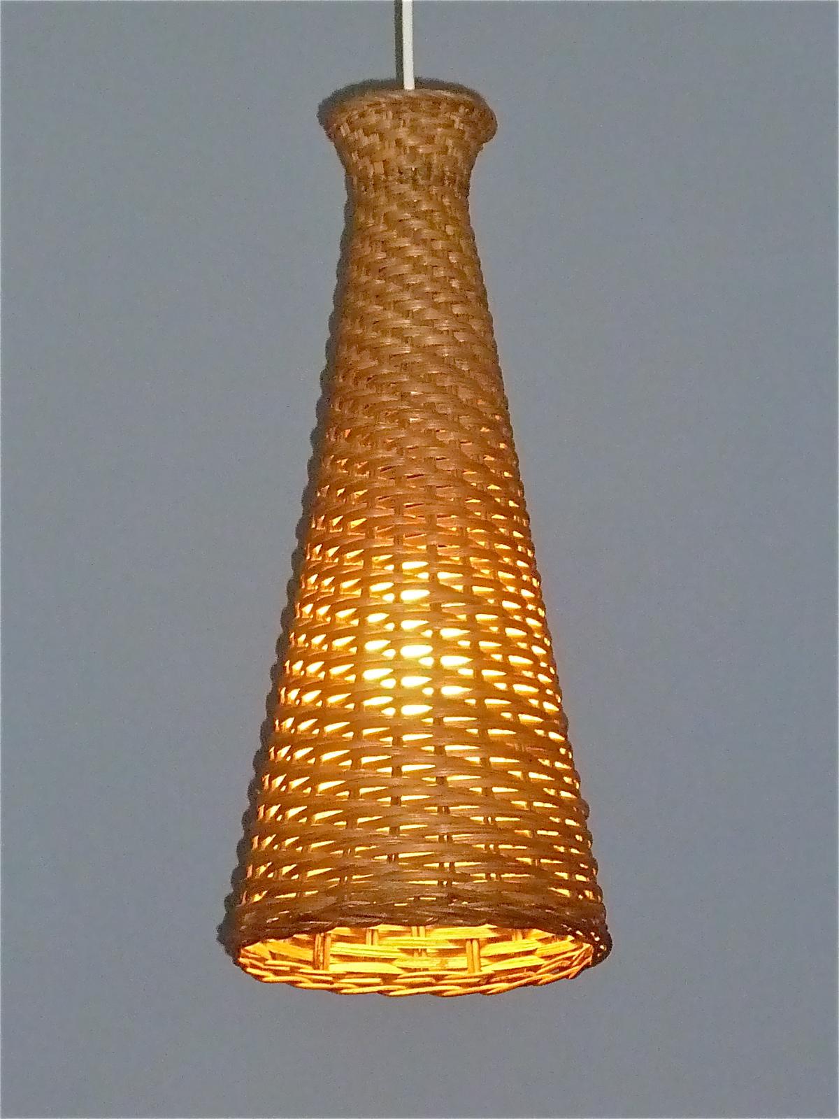 Rare Set of 3 Woven Rattan Wicker Pendant Lamps Swedish 1960s Mid-Century Modern For Sale 8