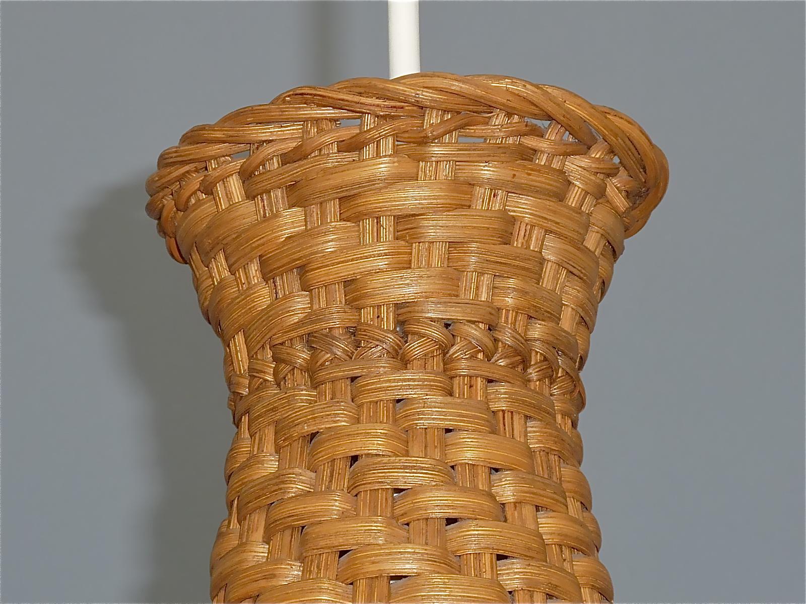 Rare Set of 3 Woven Rattan Wicker Pendant Lamps Swedish 1960s Mid-Century Modern For Sale 2