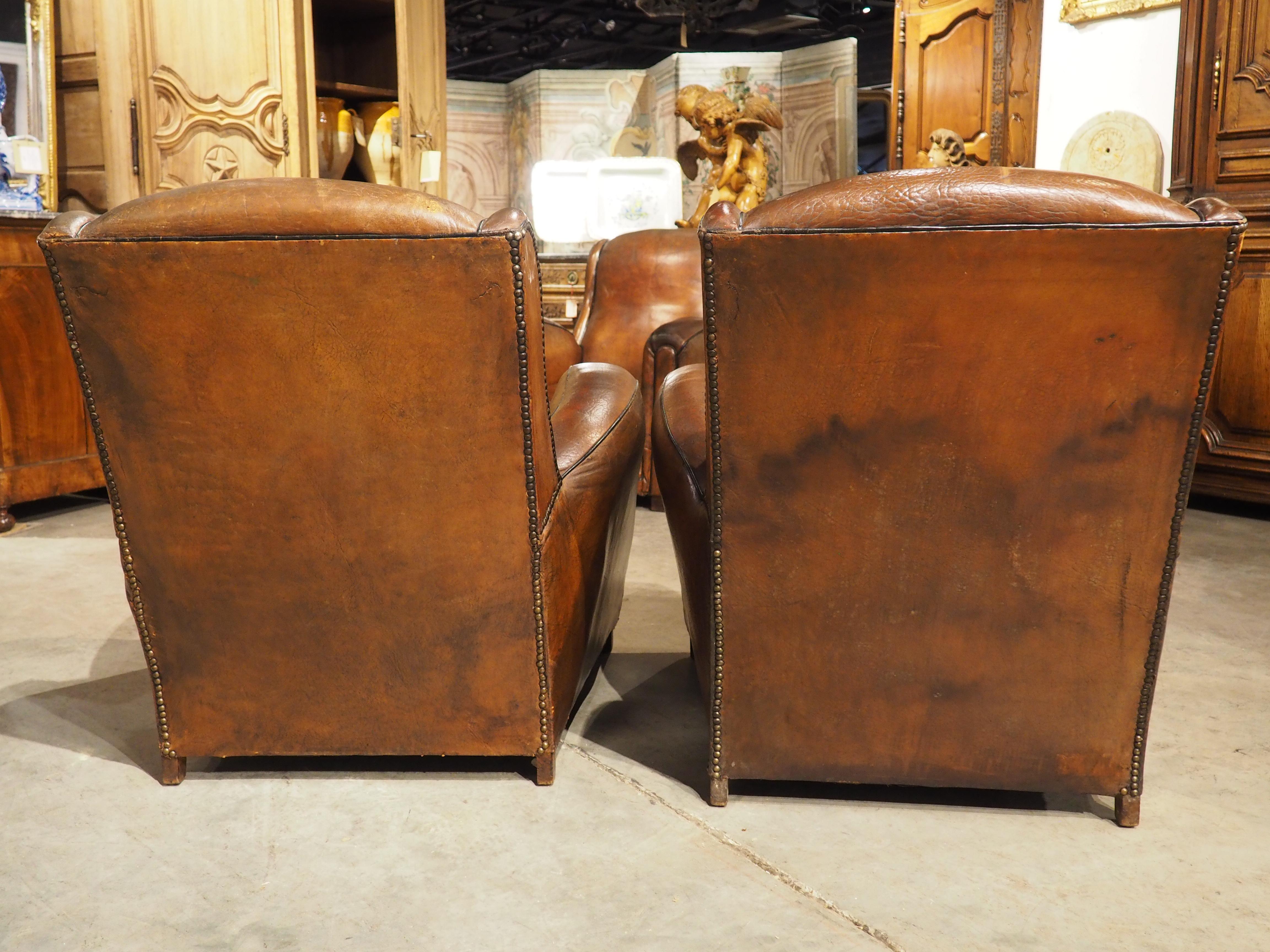 Rare Set of 4 Antique French Leather Club Chairs, Circa 1920s 10