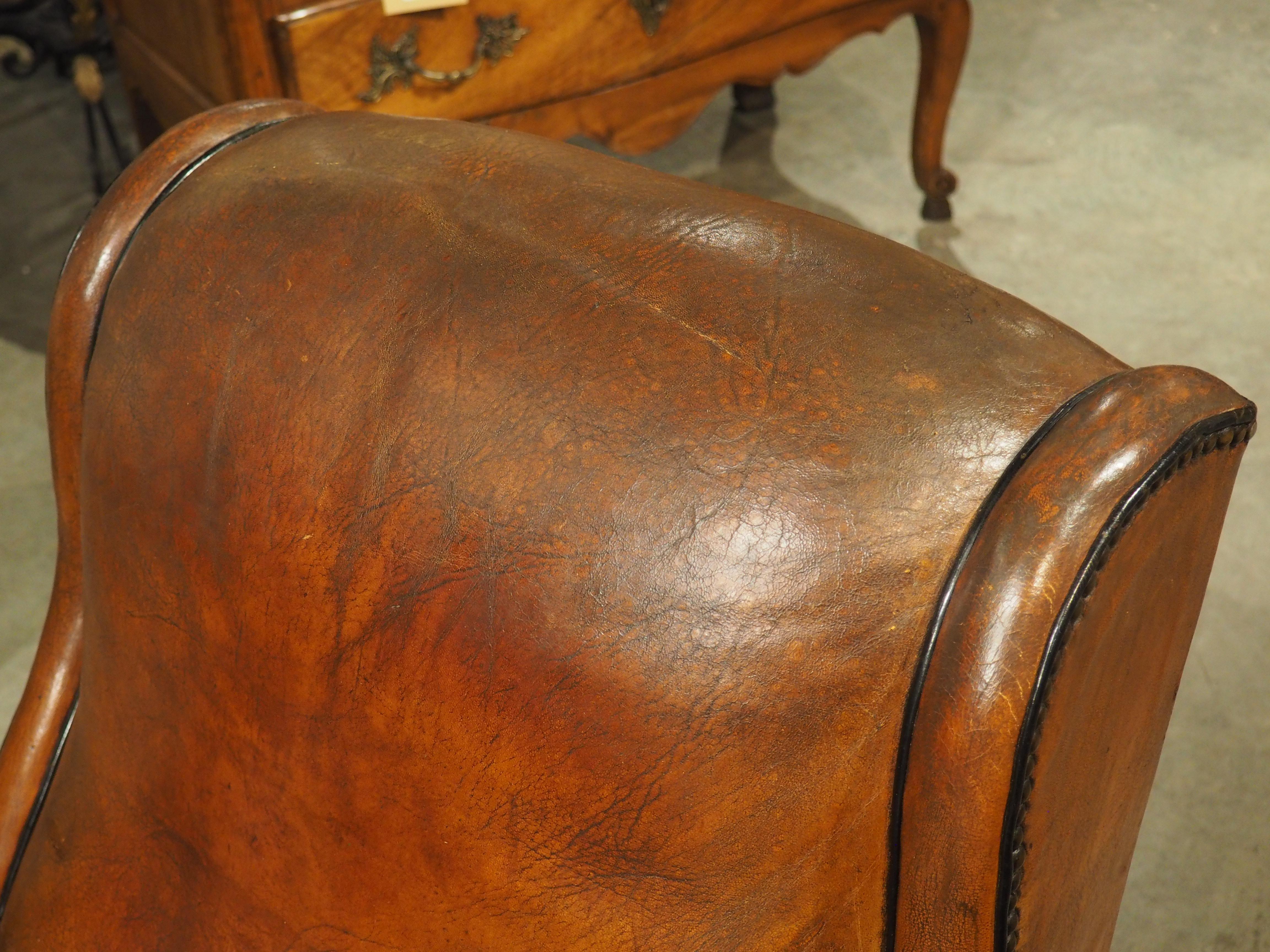 Rare Set of 4 Antique French Leather Club Chairs, Circa 1920s 1