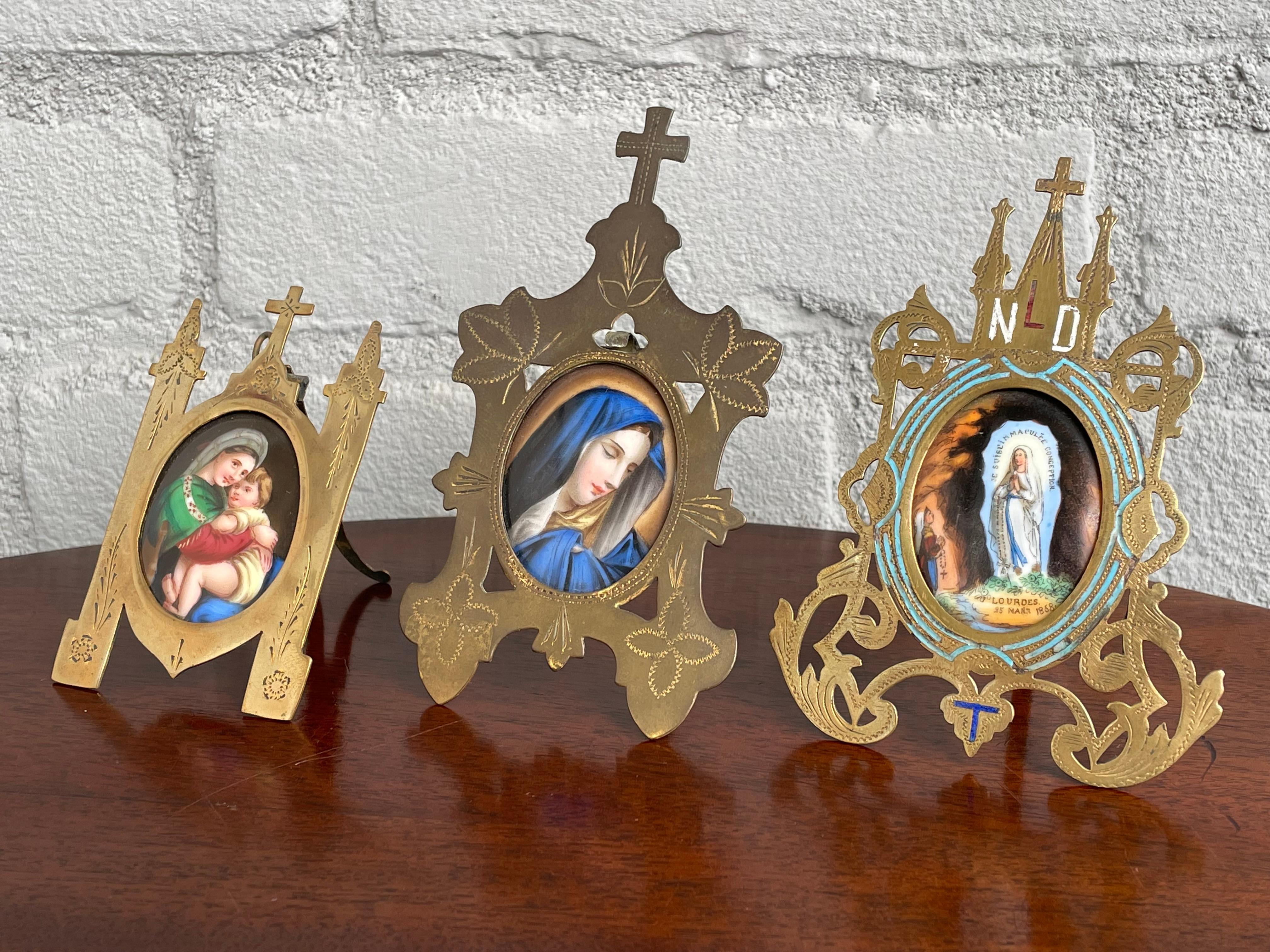 Beautifully hand painted set of 4 Mary & Jesus paintings on porcelain plaques.

If you were to spend the rest of your week looking for antique Gothic photo frames then you would be very fortunate if you found one. Not only were we offered the chance