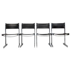 Raro juego de 4 sillas de comedor modernas británicas de cuero de Richard Young