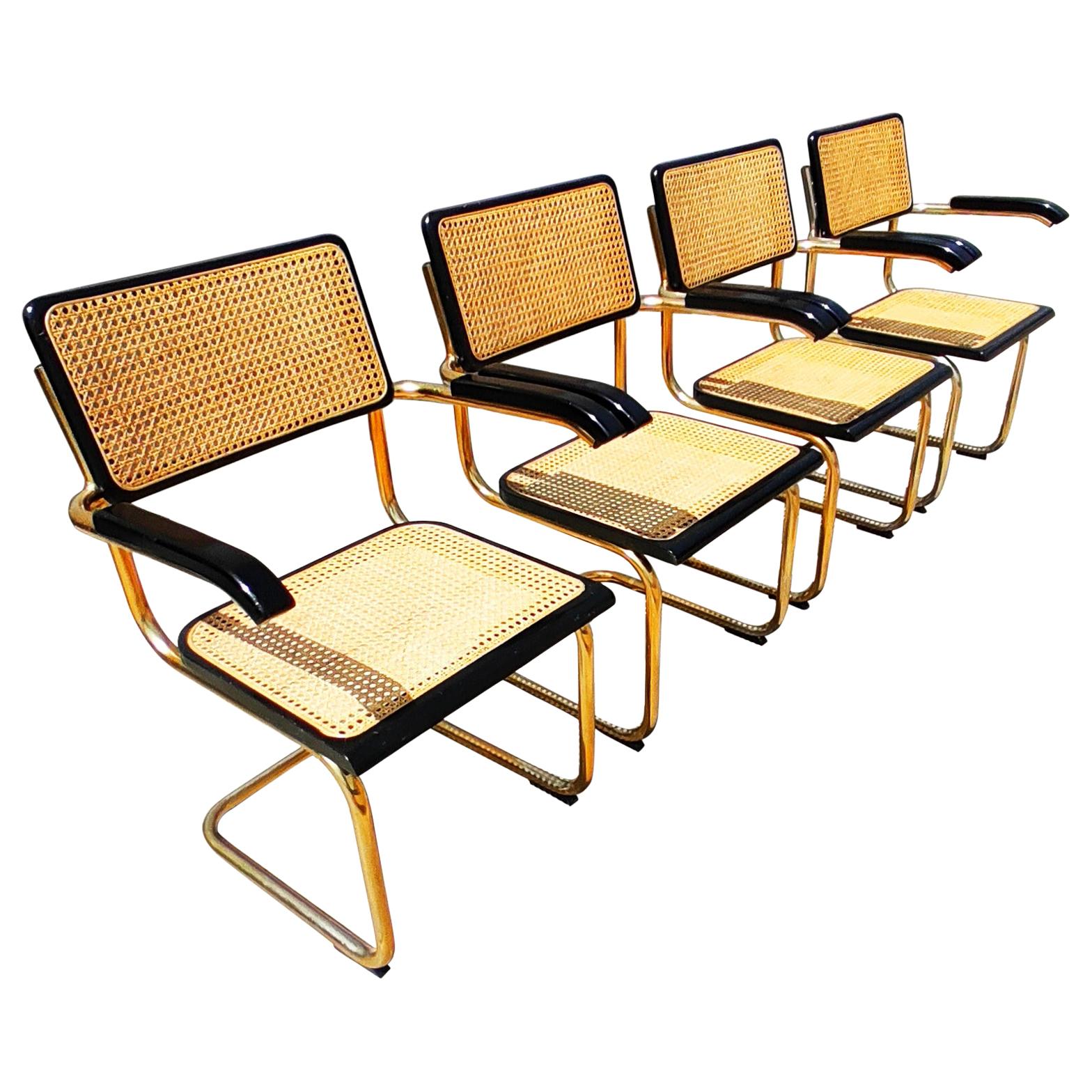 Rare Set of 4 "Cesca" Gold Armchairs by Marcel Breuer, 1970s