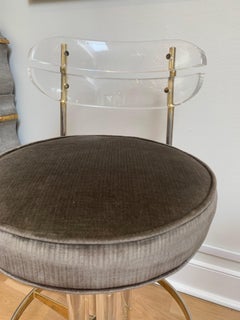 Rare set of 4 Charles Hollis Jones Lucite Bar Stools, Swivel Seat, Lucite, Brass