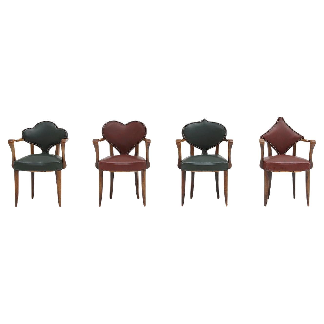Rare set of 4 cinematic Bridge Gaming Chairs 1950s