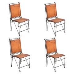 Rare Set of 4 Cleo Baldon Leather and Steel Chairs