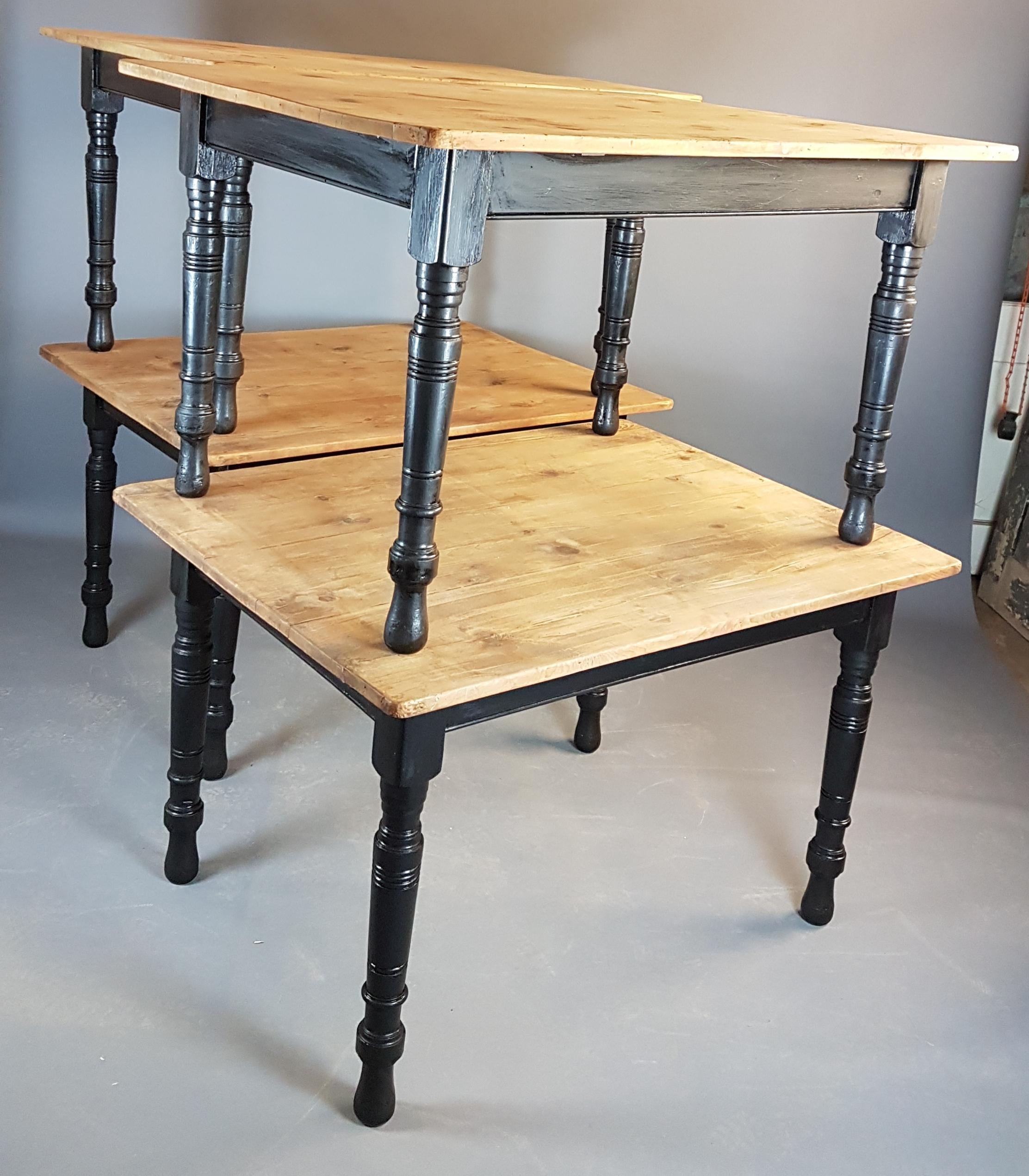English Rare Set of 4 Early 20th Century Painted Pine Tables