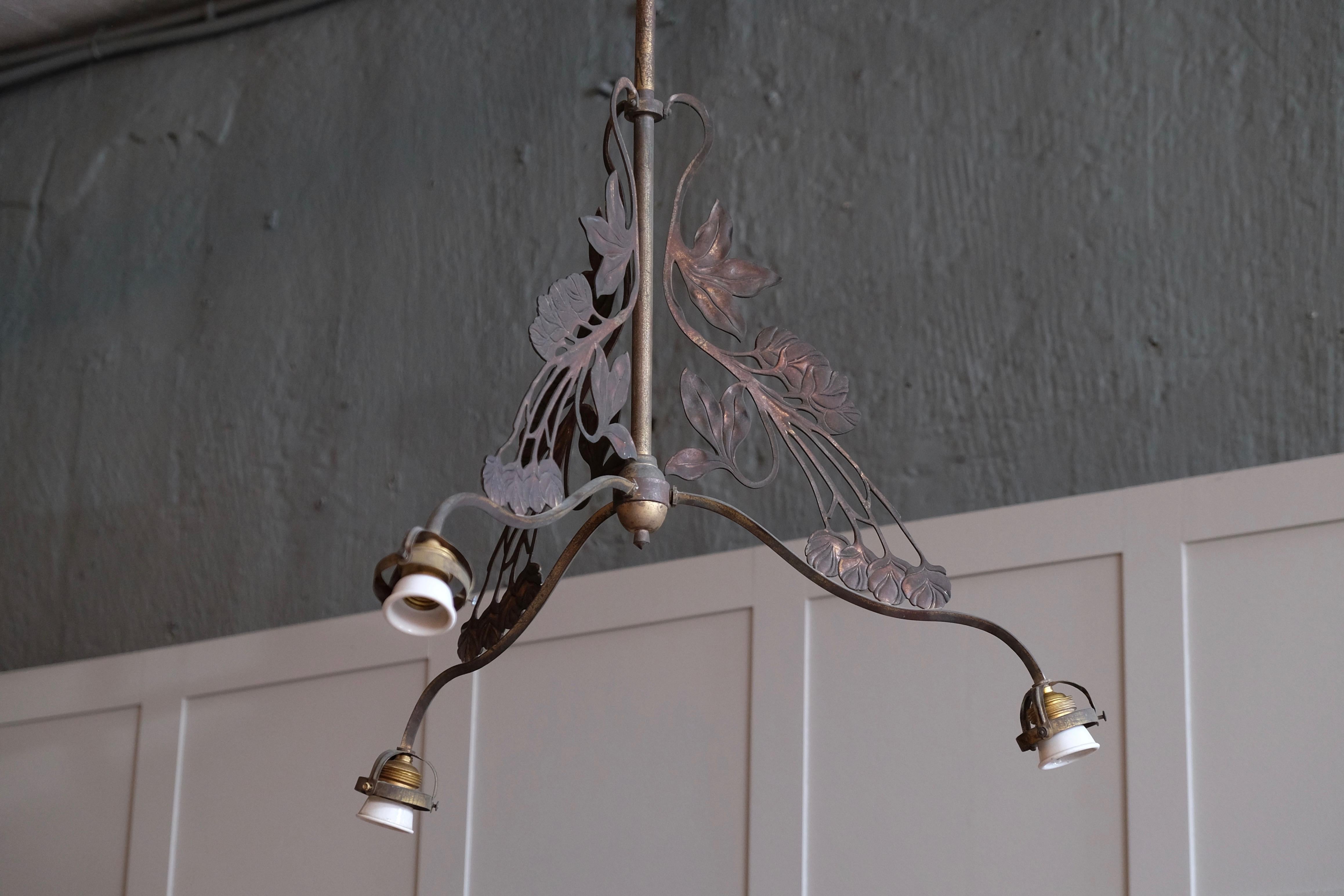 Rare set of 4 French Art Nouveau Chandeliers, circa 1900s For Sale 2