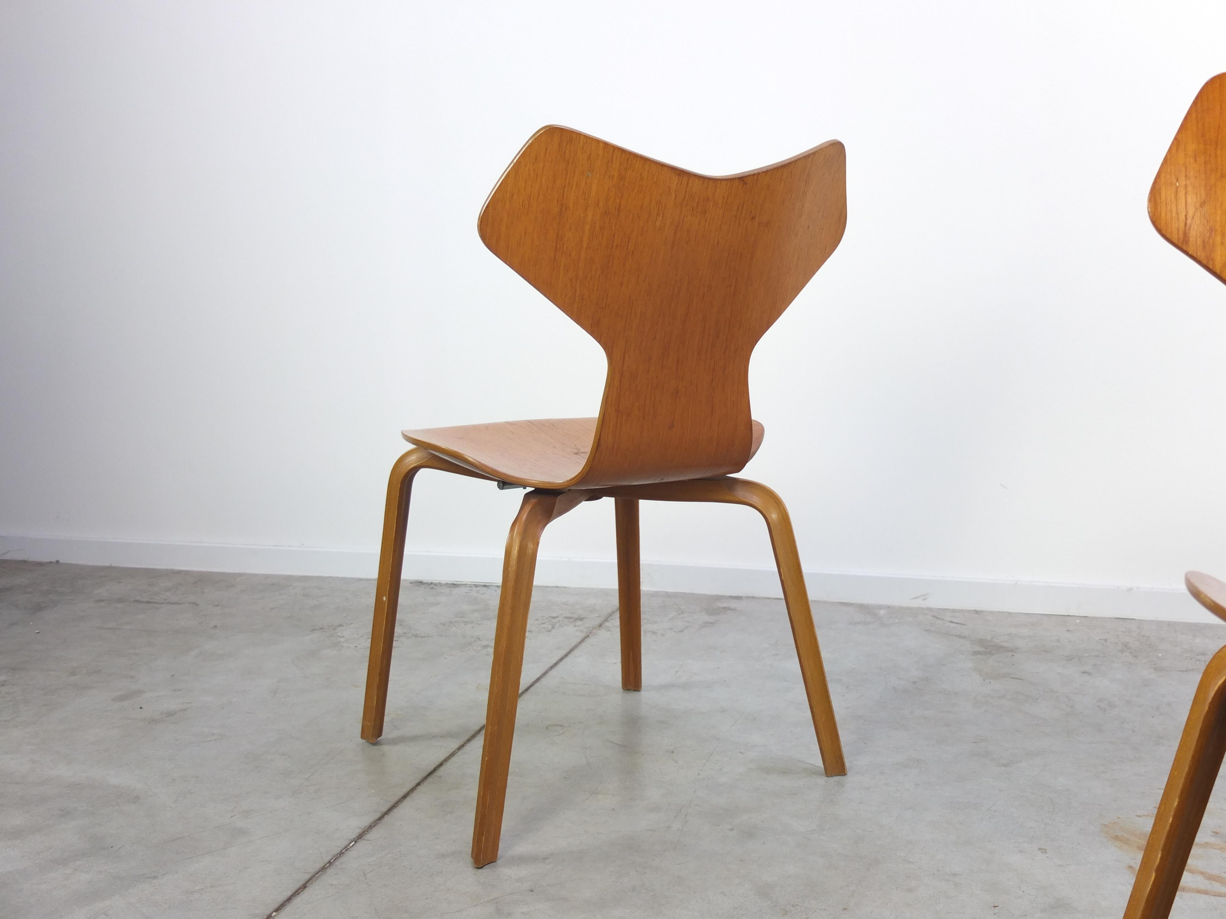 Beech Rare Set of 4 'Grand Prix' Dining Chairs by Arne Jacobsen for Fritz Hansen, 1957