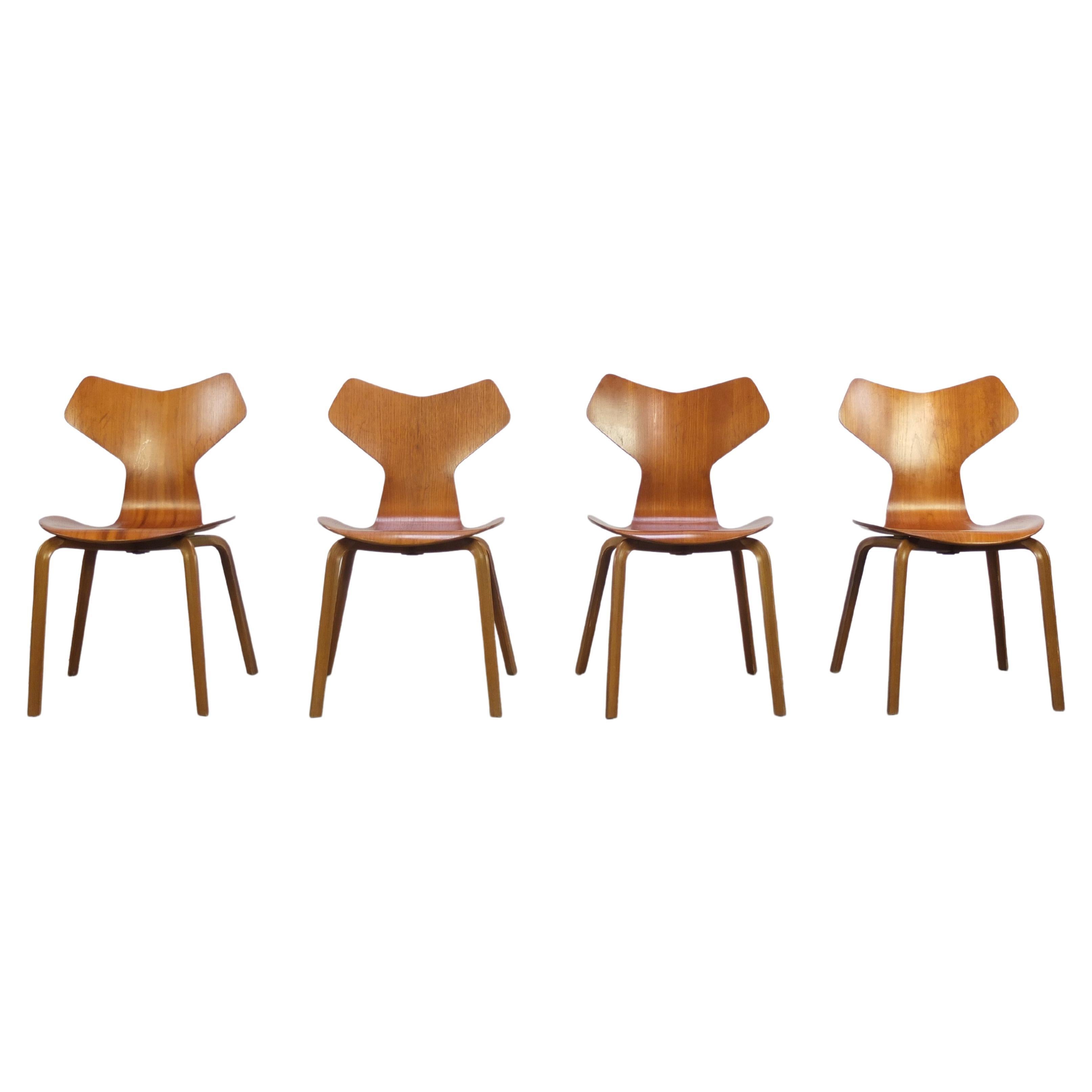 Rare Set of 4 'Grand Prix' Dining Chairs by Arne Jacobsen for Fritz Hansen, 1957