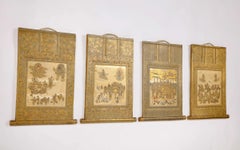 Rare Set of 4 Japanese Satsuma Plaques by Hododa, Meiji Period