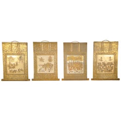 Rare ensemble de 4 plaques japonaises Satsuma par Hododa:: période Meiji