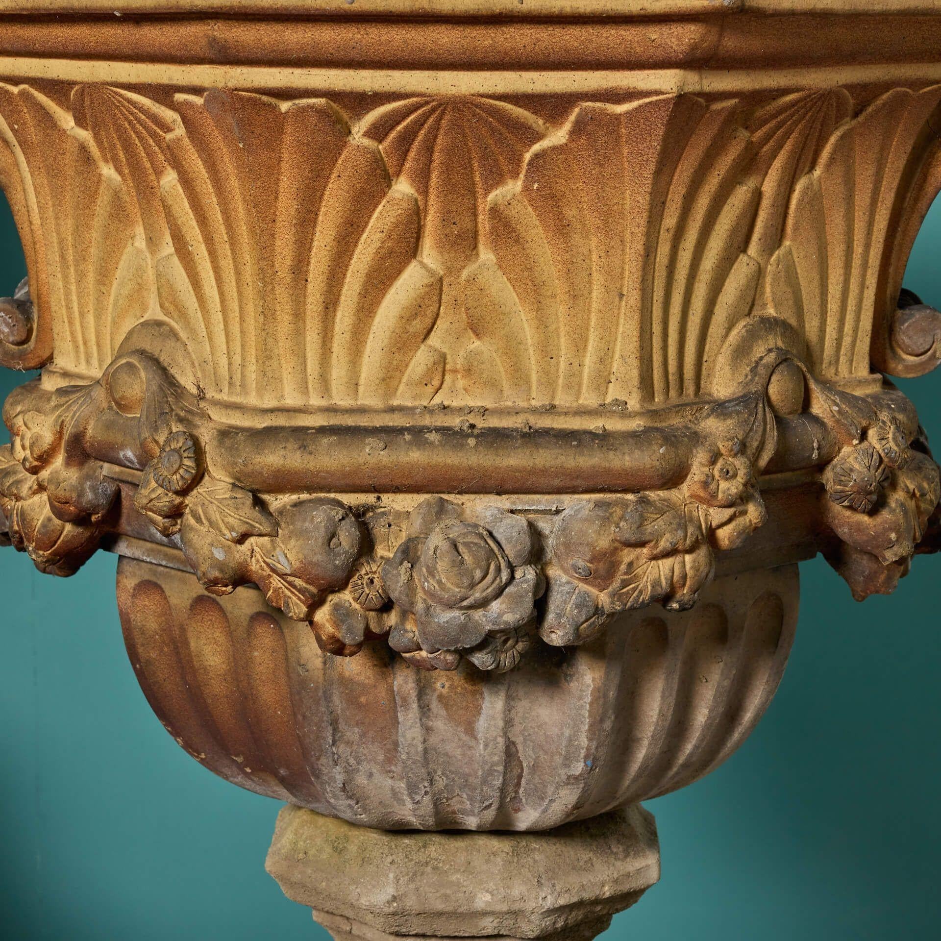 20th Century Rare Set of 4 Large English Antique Terracotta Garden Urns For Sale