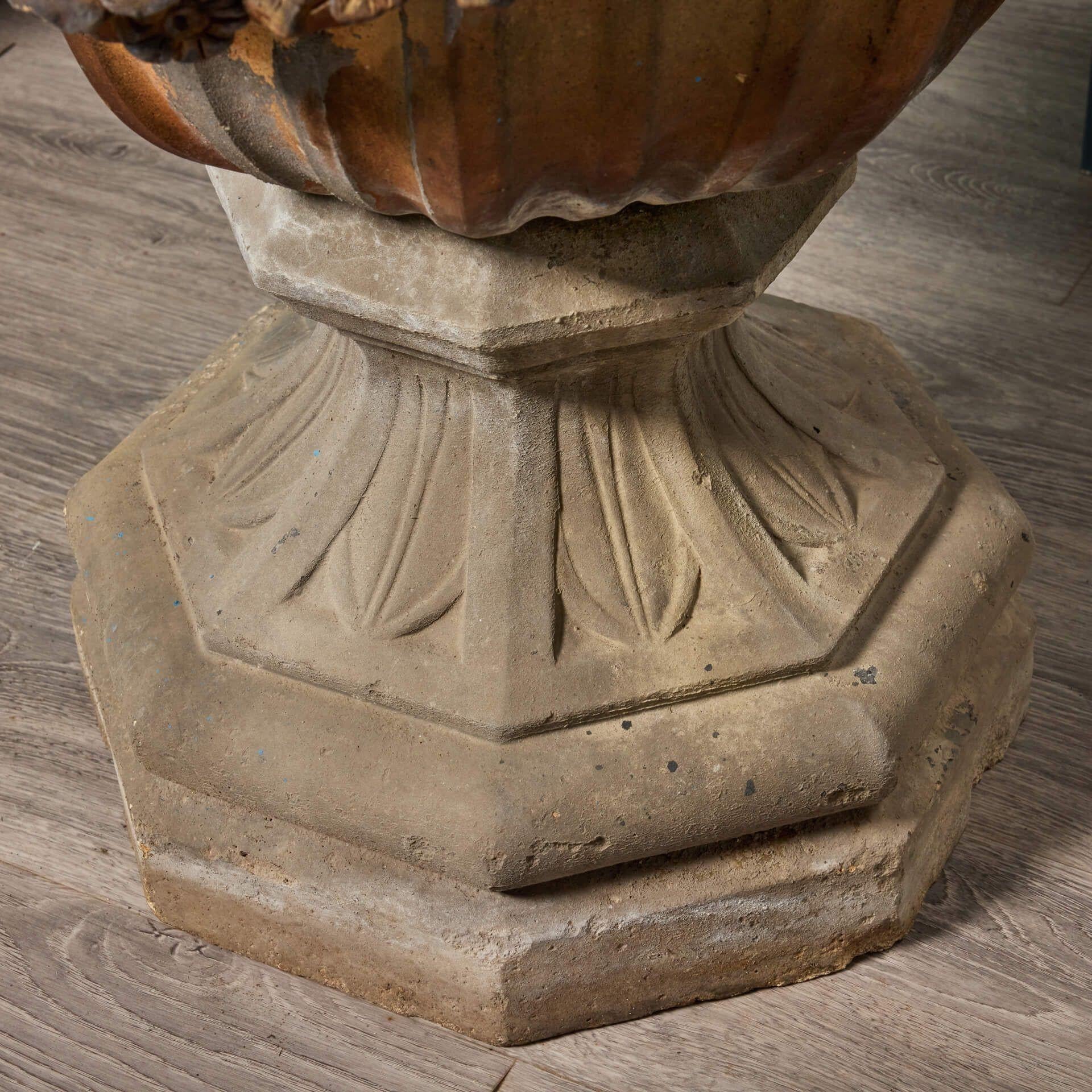 Rare Set of 4 Large English Antique Terracotta Garden Urns For Sale 1
