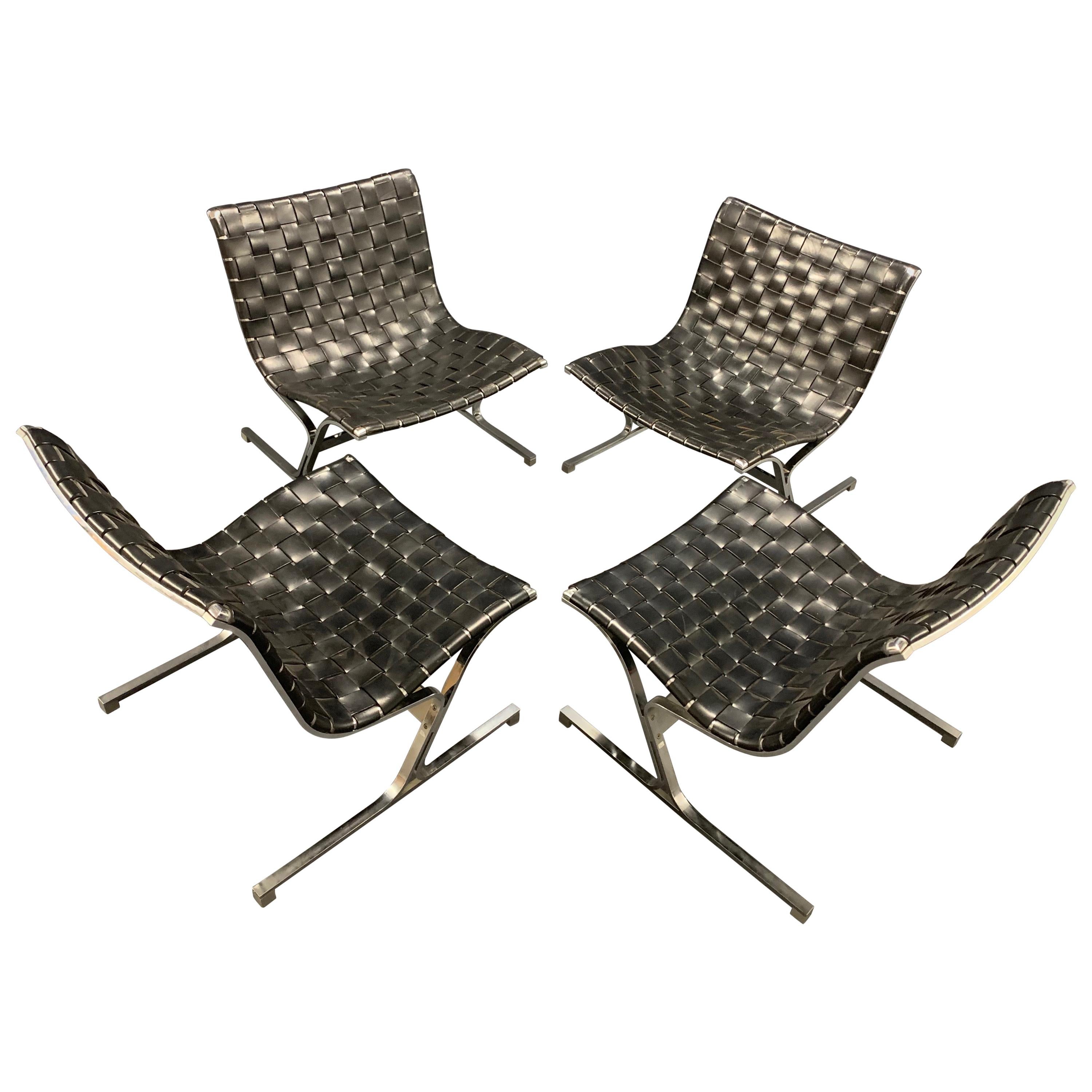 Rare Set of 4 Lounge Chairs by Ross Littell by ICF / Milano