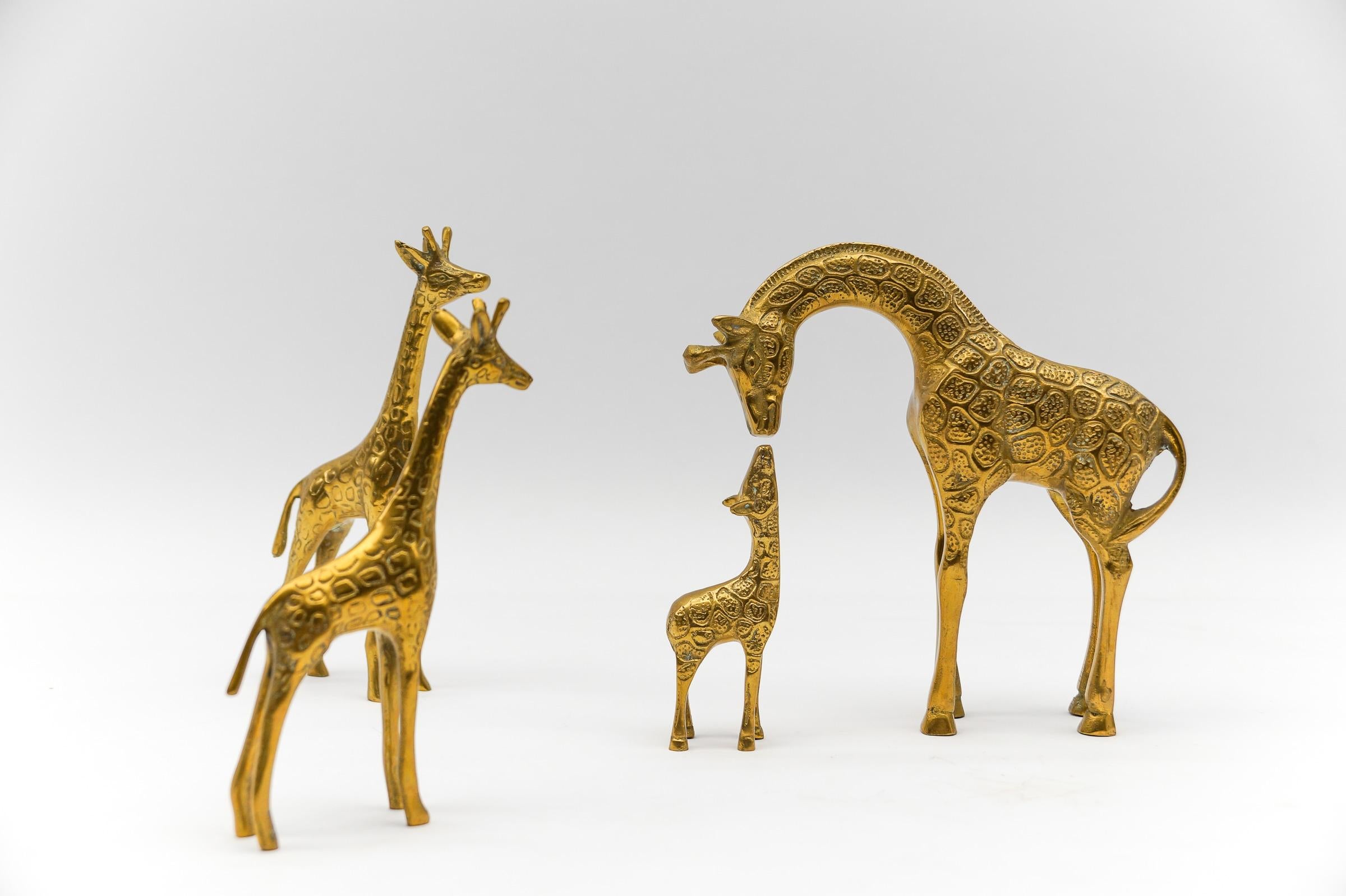 Rare Set of 4 Mid-Century Modern Brass Giraffes & a Brass Lion, 1960s In Good Condition For Sale In Nürnberg, Bayern