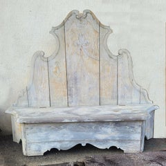 Rare Set Of 4 Painted Wooden Castle Entrance Benches/chests, Italy, 19th Century