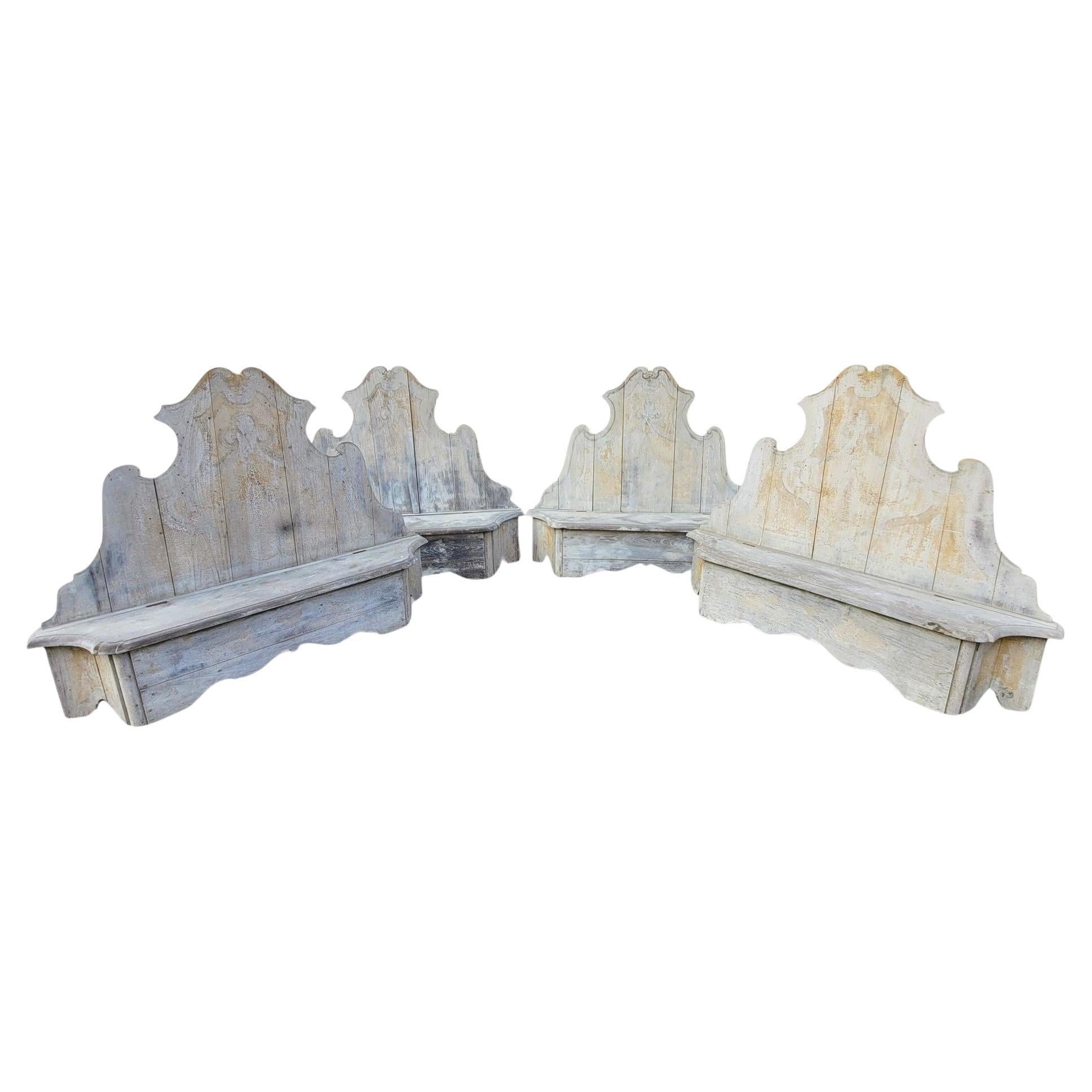 Rare Set Of 4 Painted Wooden Castle Entrance Benches/chests, Italy, 19th Century For Sale