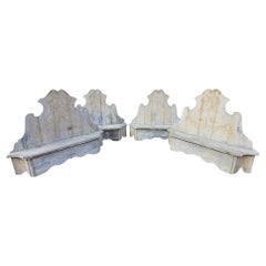 Rare Set Of 4 Painted Wooden Castle Entrance Benches/chests, Italy, 19th Century