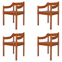 Rare Set of 4 Pine Carimate Chairs by Vico Magistretti for Cassina, 1959