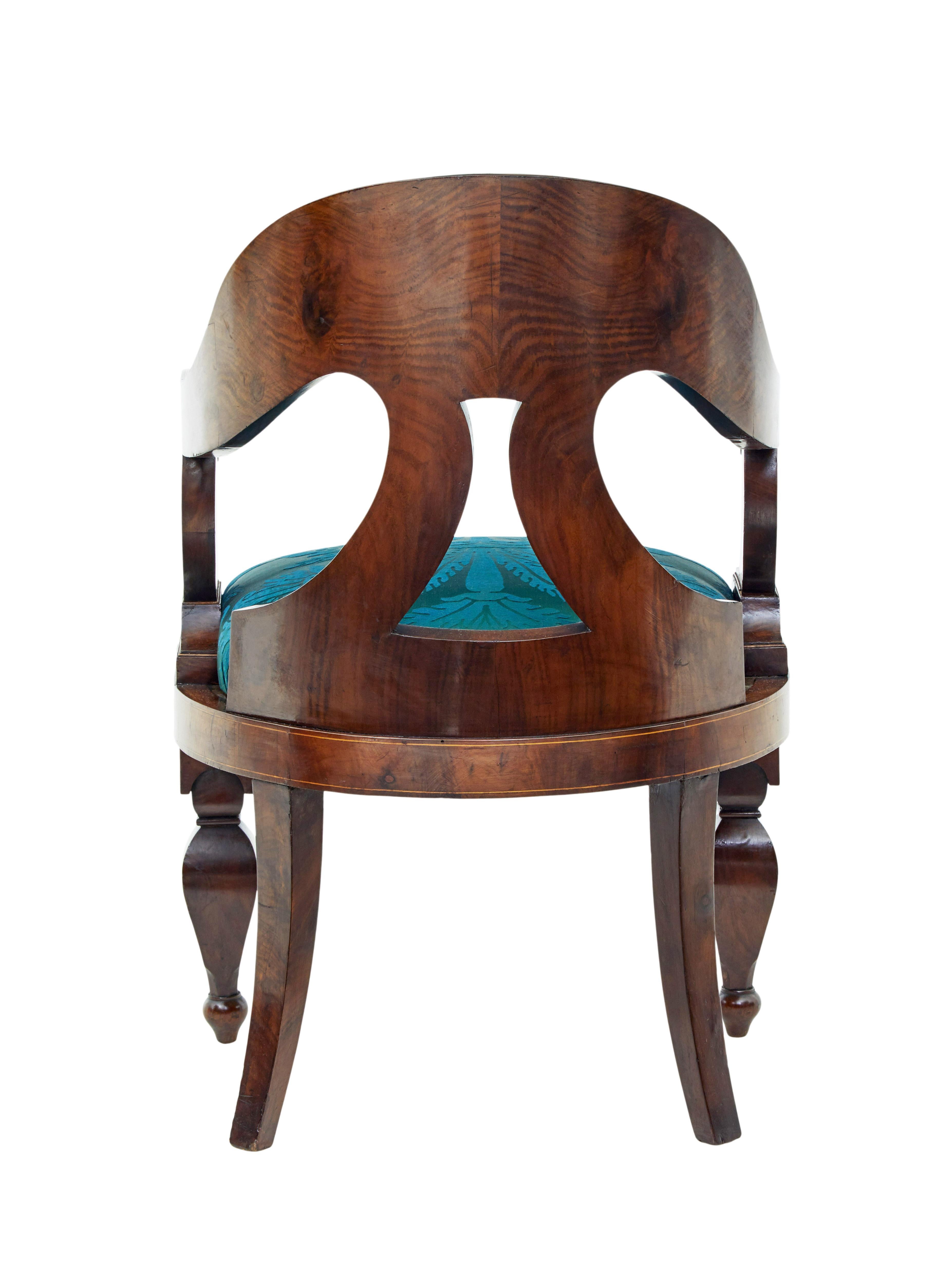 English Rare Set of 4 Regency Period Inlaid Mahogany Lounge Chairs